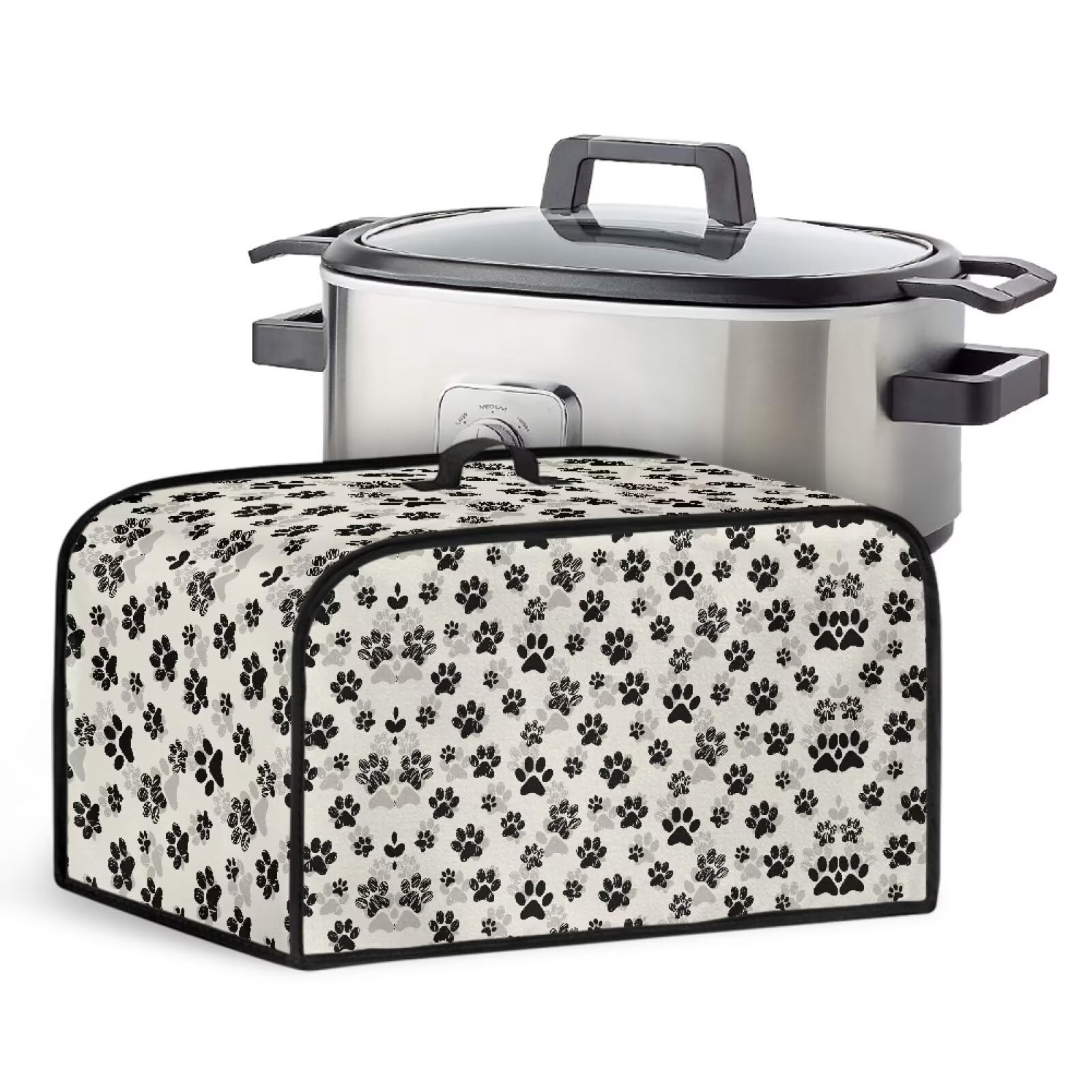 Dog Paw Slow Cooker Cover Portable Covers with Side Pockets for Kitchen Accessories Durable Dust Cover Fit for