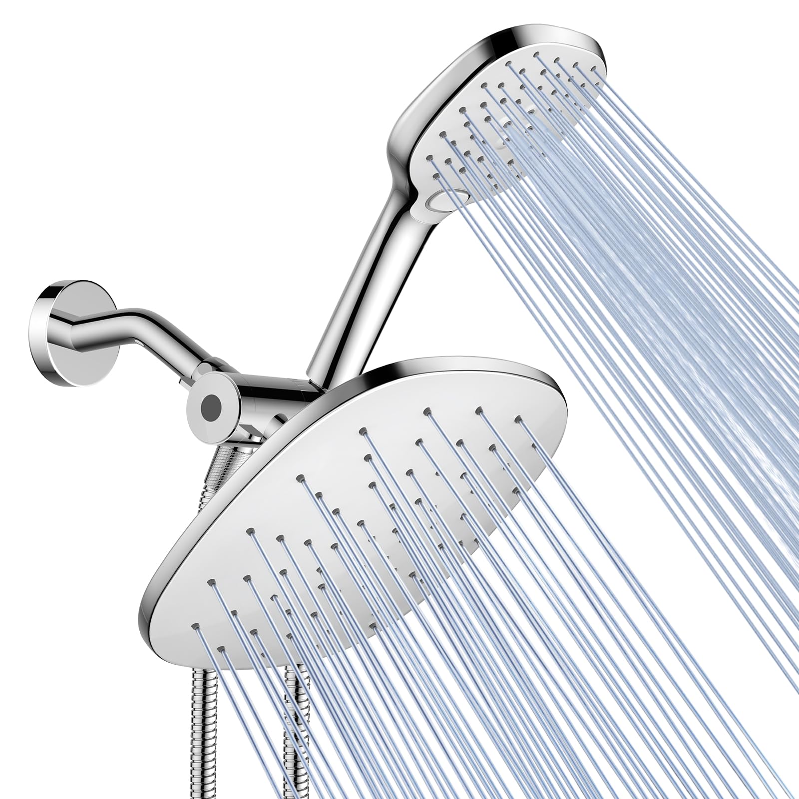 PWERAN Soffione doccia, soffione doccia a pioggia da 25,4 cm con doccetta combinata, soffione regolabile ad alta pressione a pioggia, set doppio con tubo doccia lungo 180 cm e supporto extra
