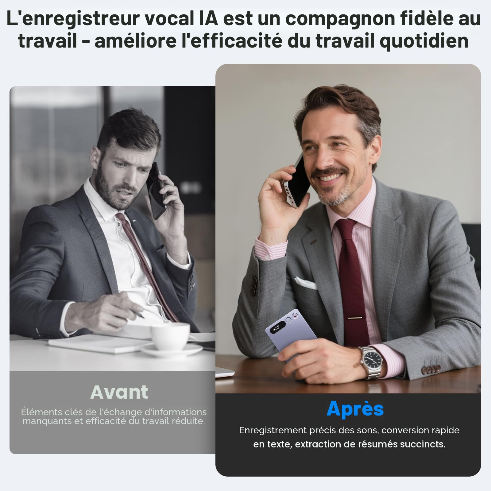 Enregistreur vocal avec intelligence artificielle, transcrit et résume avec technologie IA, contrôle via l'application, prend en charge 152 langues, boîtier magnétique, mémoire 64 Go, enregistreur