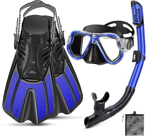 Miniatura 8 de PIYAZI Equipo de esnórquel para adultos con aletas, aletas de máscara de esnórquel 4 en 1 para adultos, hombres y mujeres, máscara de vista