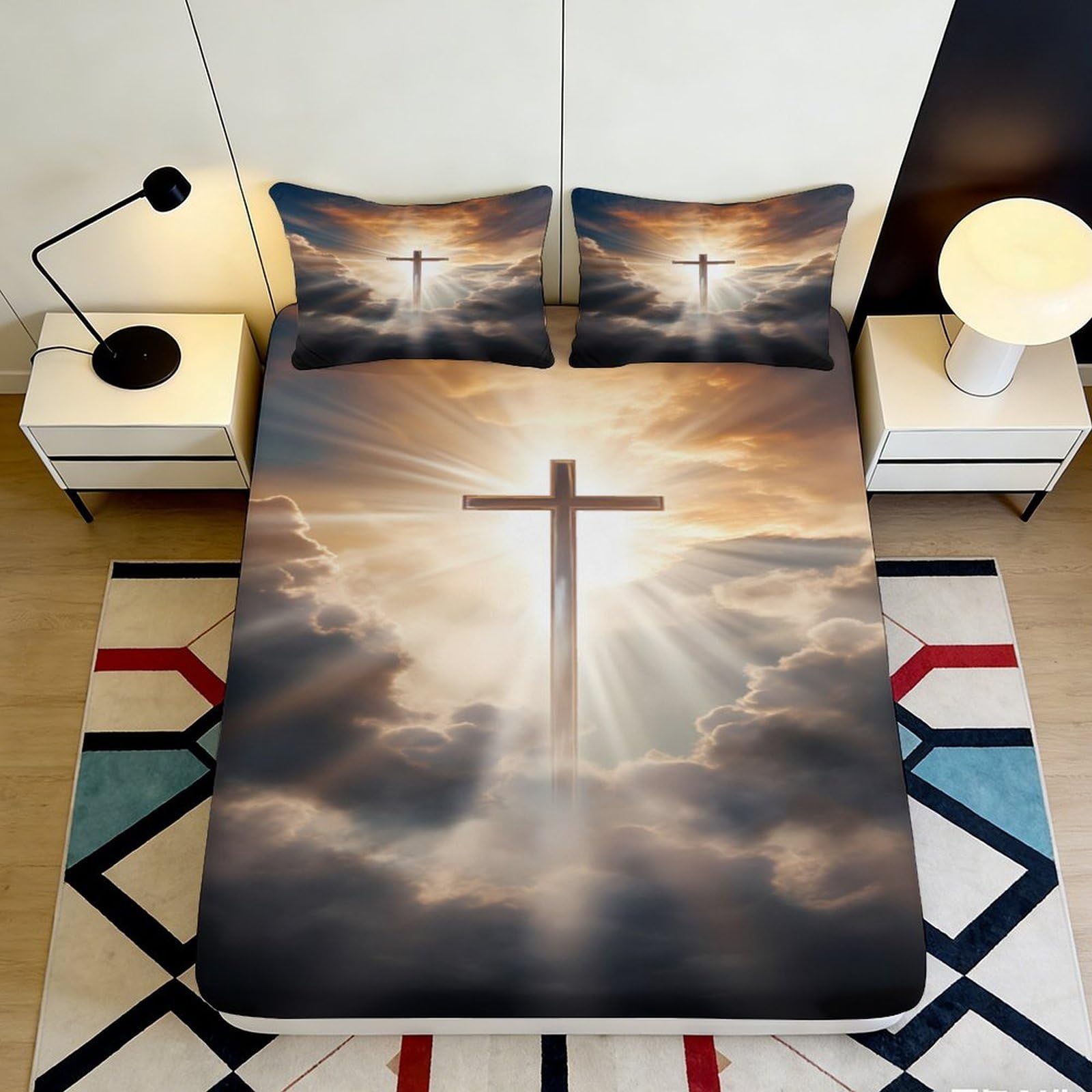 Pnayamiorkfel Style-7 3D Printed Sunrise Cross Fitted Sheet Microfiber Soft Clouds Mattress Cover For Bedroom Dorm Dustproof Decor 90X200x25cm