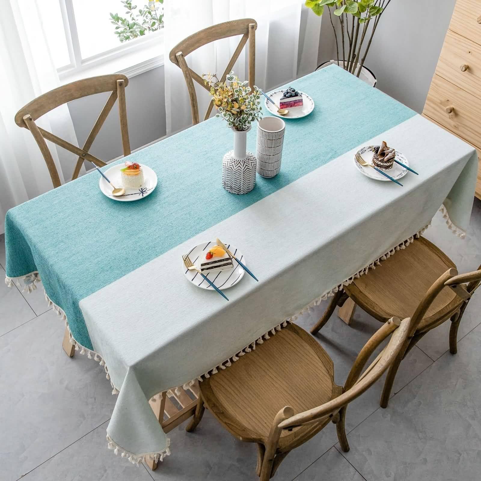 Mantel rectangular para mesa de comedor, 99 x 160 cm, de lino y algodón, para eventos, bodas, banquetes y fiestas, color verde claro