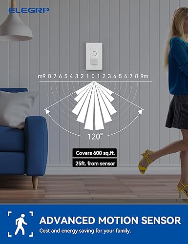 Miniatura 5 de ELEGRP Interruptor inteligente con sensor de movimiento, interruptor de luz Wi-Fi de 3 vías de 2.4 GHz, compatible con Alexa y Google Assistant,