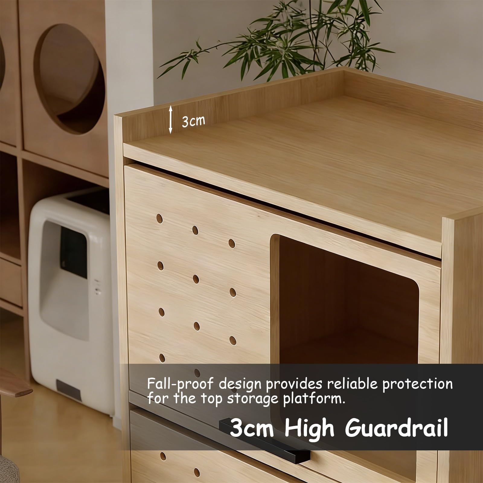 Katzenklo Schrank, 2-in-1-Katzenhaus aus Holz for den Innenbereich mit Katzenstreu-Abflussdesign, for Wohnzimmer, Schlafzimmer, Balkon