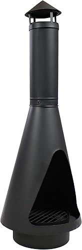 Miniatura 7 de Sunnydaze Chiminea de acero resistente negro de 56 pulgadas con póker de troncos, rejilla y tapa de lluvia, acabado de pintura de alta temperatura