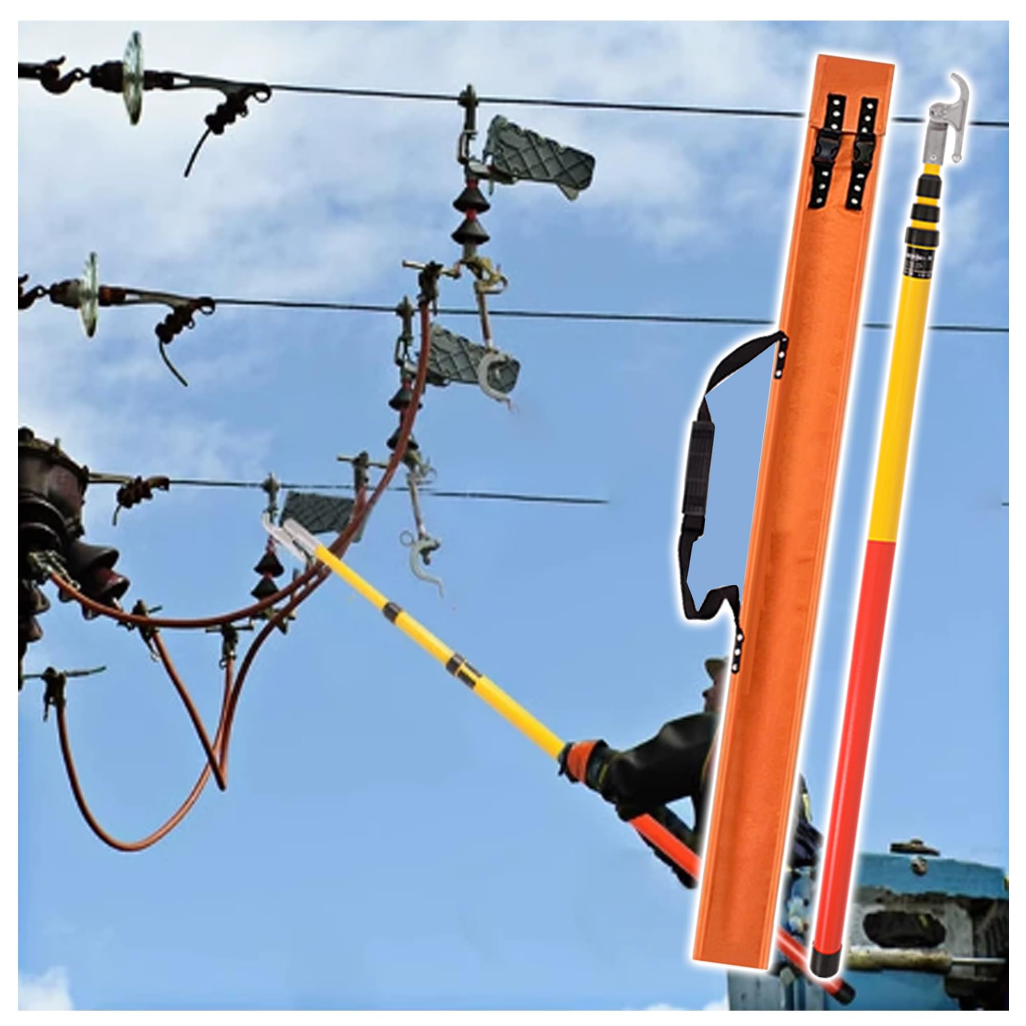 Palo caliente telescópico de 6 a 33 pies, poste de rescate aislado de alto voltaje para seguridad eléctrica y rescate de emergencia, longitud ajustable, duradero y ligero, ideal para trabajadores de