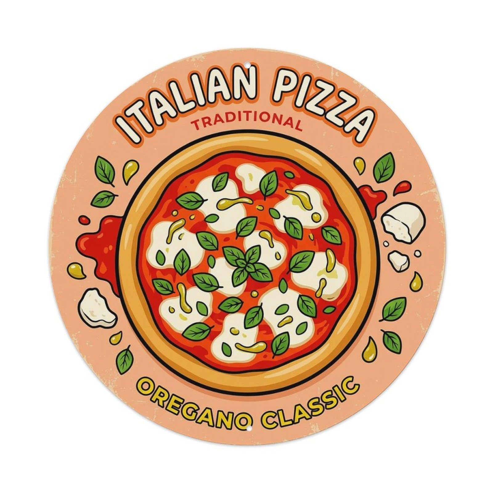 Cwbufd Vintage Style Vintage Pizza Slice Italian Traditional Cuisine Oregano Vintage Metal Tin Sign Plaque Wall Decor For Cafe, Club Bar, Office, Garden Metal Poster 8X8inch