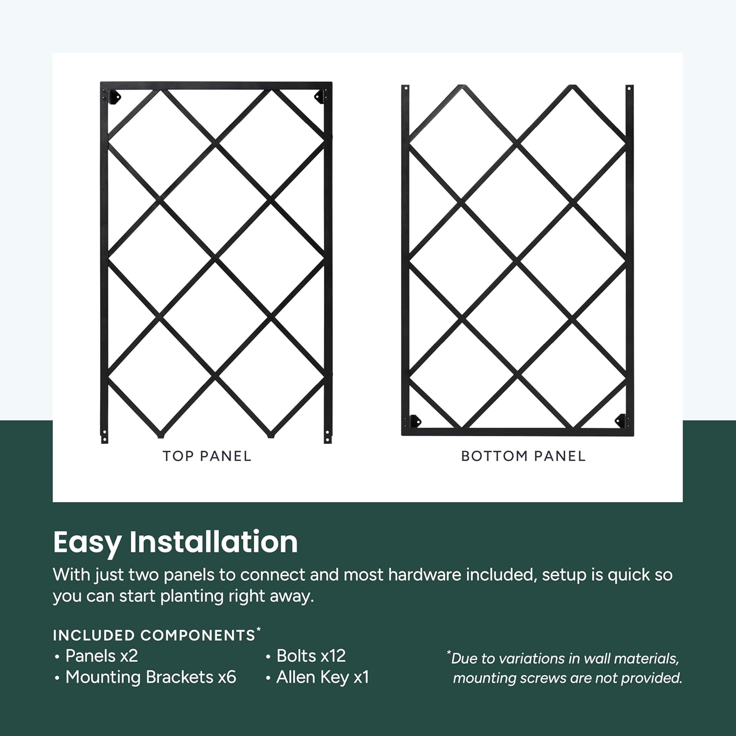 Giant Wall Trellis, 8 Foot Tall (96” high by 32” Wide), for Outdoor Climbing Plants, Sturdy Rectangular Shaped Metal Frame with Lattice Design