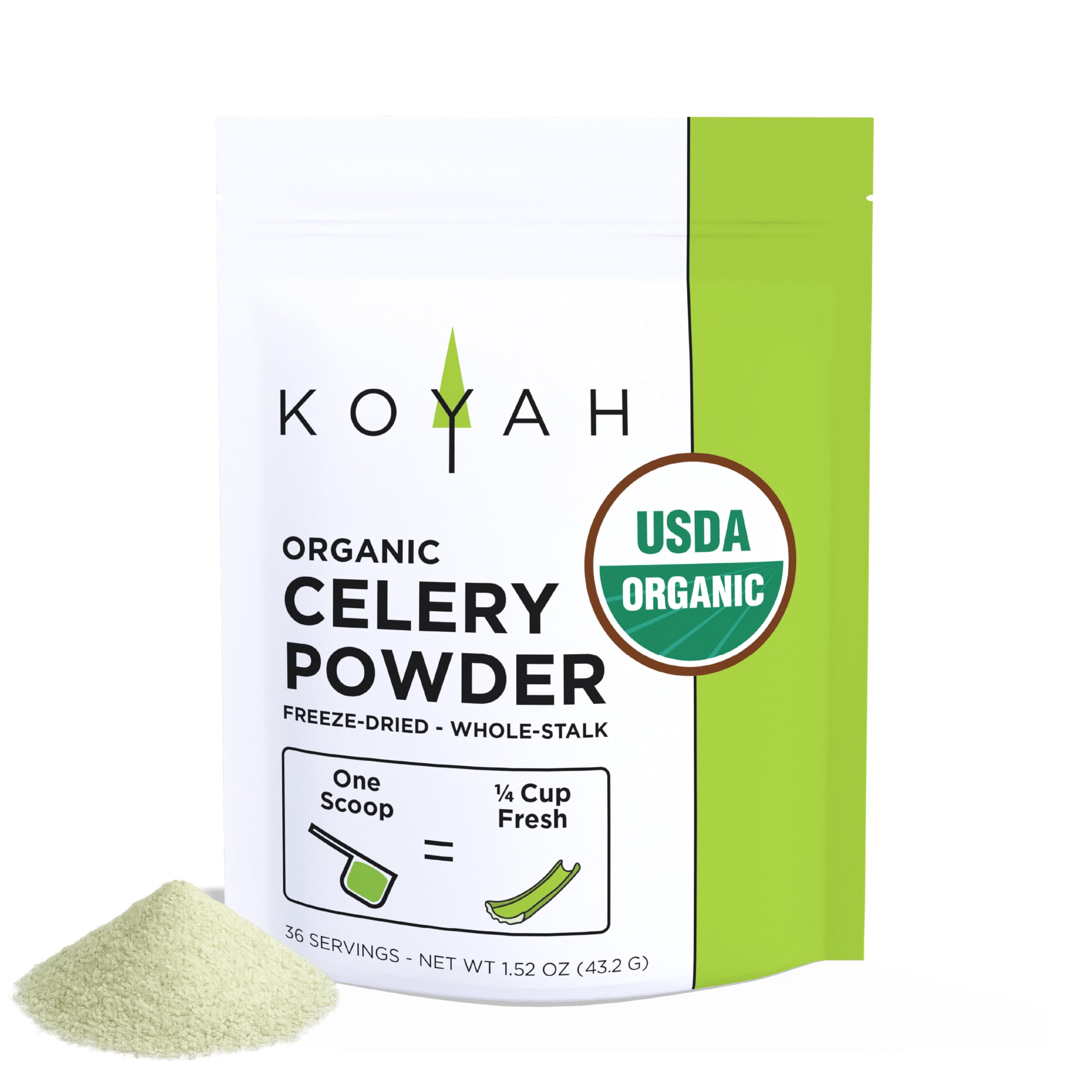 Organic USA Celery Powder (1 Scoop = 1/4 Cup Fresh): 36 Servings, Freeze-dried, Whole-Stalk Powder