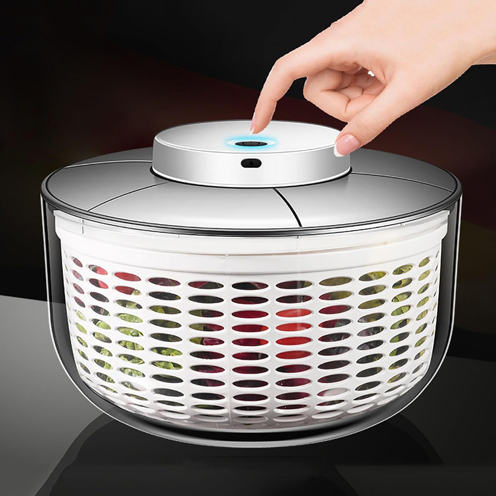 Centrifuga elettrica per insalata, 6 l, spegnimento automatico intelligente in 20 secondi, ricaricabile tramite USB, per insalata fresca, lattuga, frutta e verdura