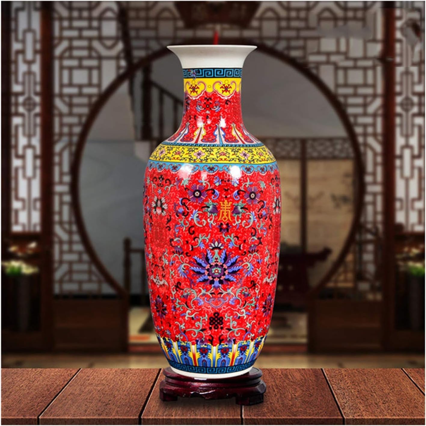 Vase Tabletop Flower Jingdezhen Antique Enamel Large Floor Ceramic Chinese Living Room Decoration TV Cabinet Vases(K)