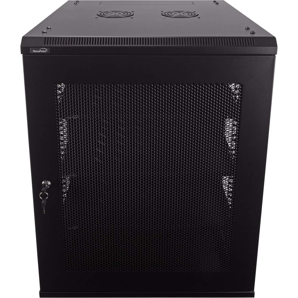 Navepoint 15U Deluxe IT Wallmount Cabinet Enclosure 19-Inch Server Network Rack with Locking Perforated Door 24-Inches Deep Black with/Shelves