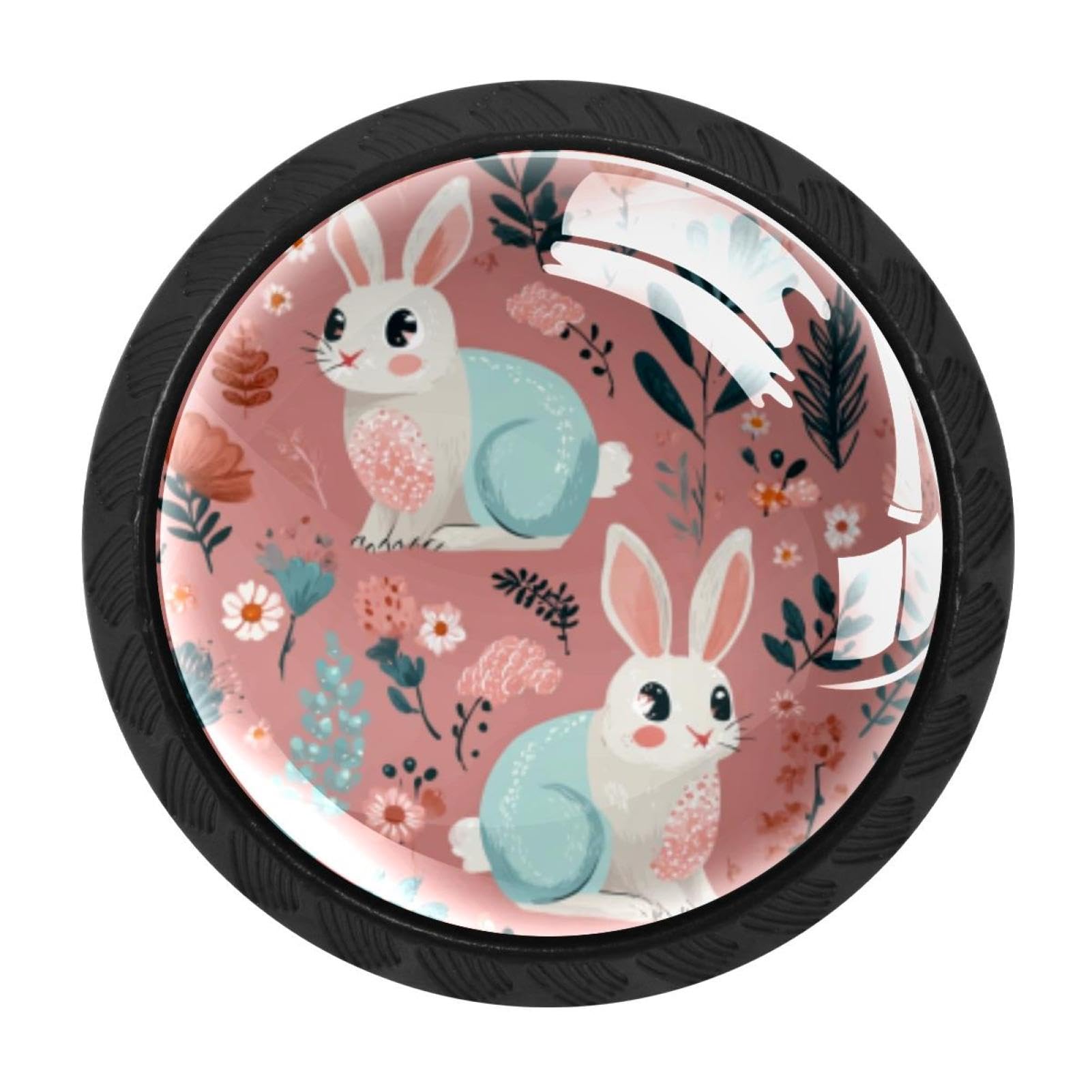 CHENZZZZ 4 Pieces Rabbit Boho Floral (3) Drawer Knobs, 35mm Black Cabinet Knobs, Drawer Pulls and Knobs, Dresser Drawer Knobs, Cabinet Hardware Kitchen Cabinet Knobs