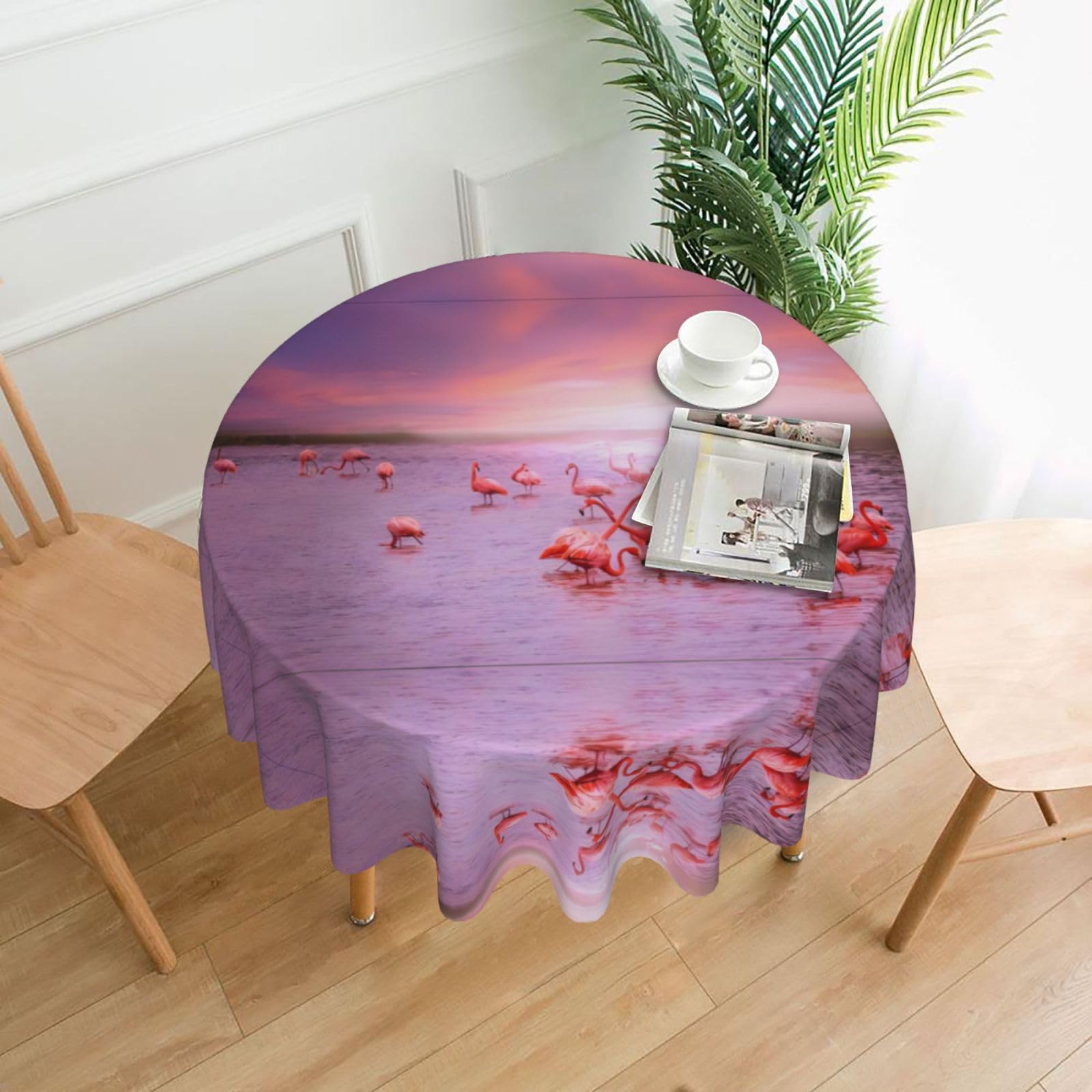 hhxvcv Pink Flamingos Round Tablecloth – Dining Table Cover