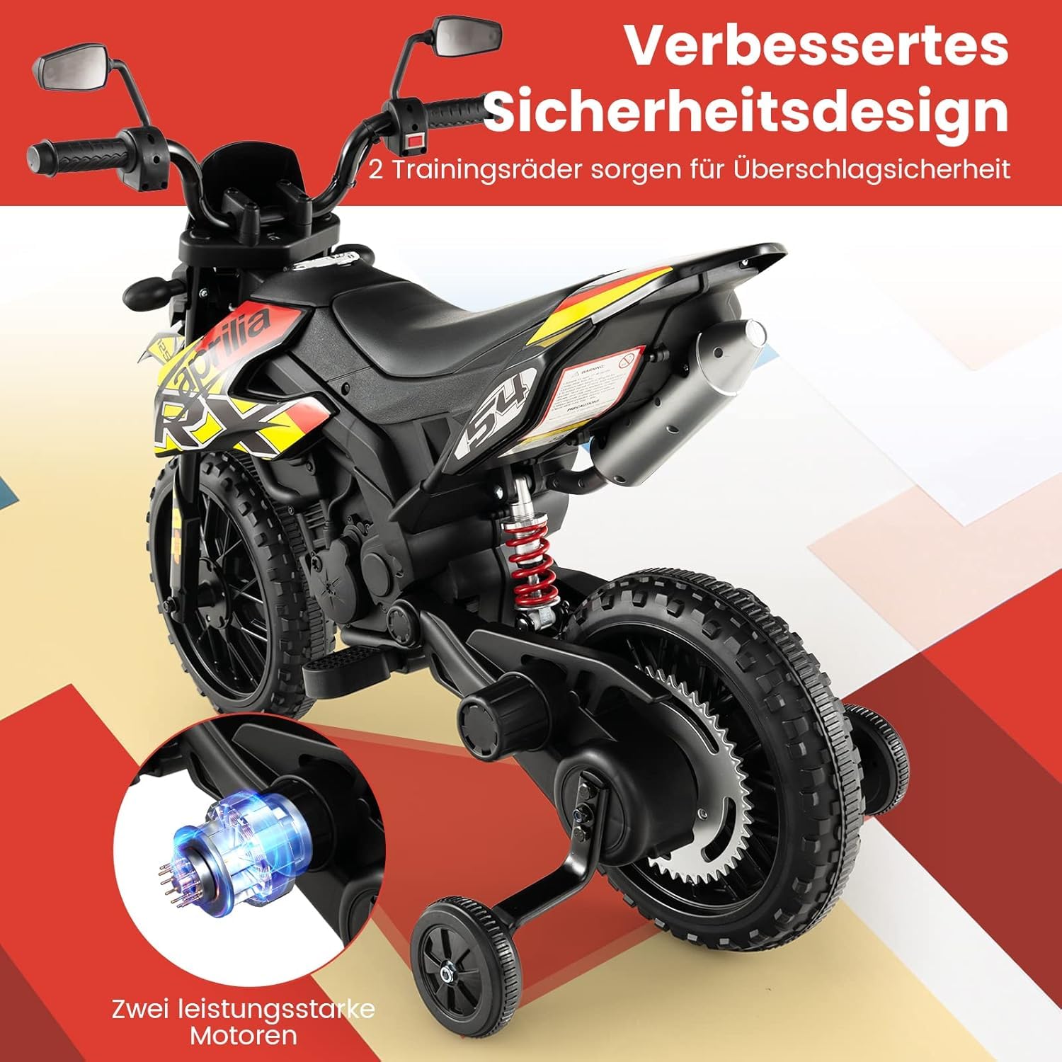 FANTASK 12V Elektromotorrad für Kinder 5,5-6 km/h, Kindermotorrad mit Stützrädern & Musik & Scheinwerfer, Gelbe und Schwarze Motorrad für Kinder von 3 bis 8 Jahren