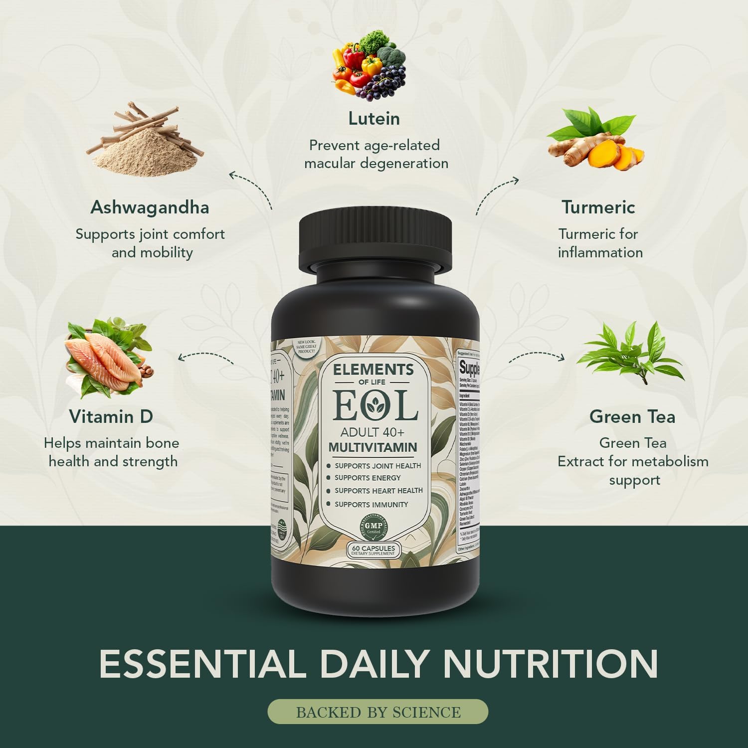 40 Plus Multivitamin for Women & Men with Vitamin A, D, B6, B12, E, Zinc, Magnesium, Calcium - Vegan, Gluten Free, Mens & Womens Multivitamin, Supports Energy, Immunity, Joint & Heart Health (120 Cap) - Image 6