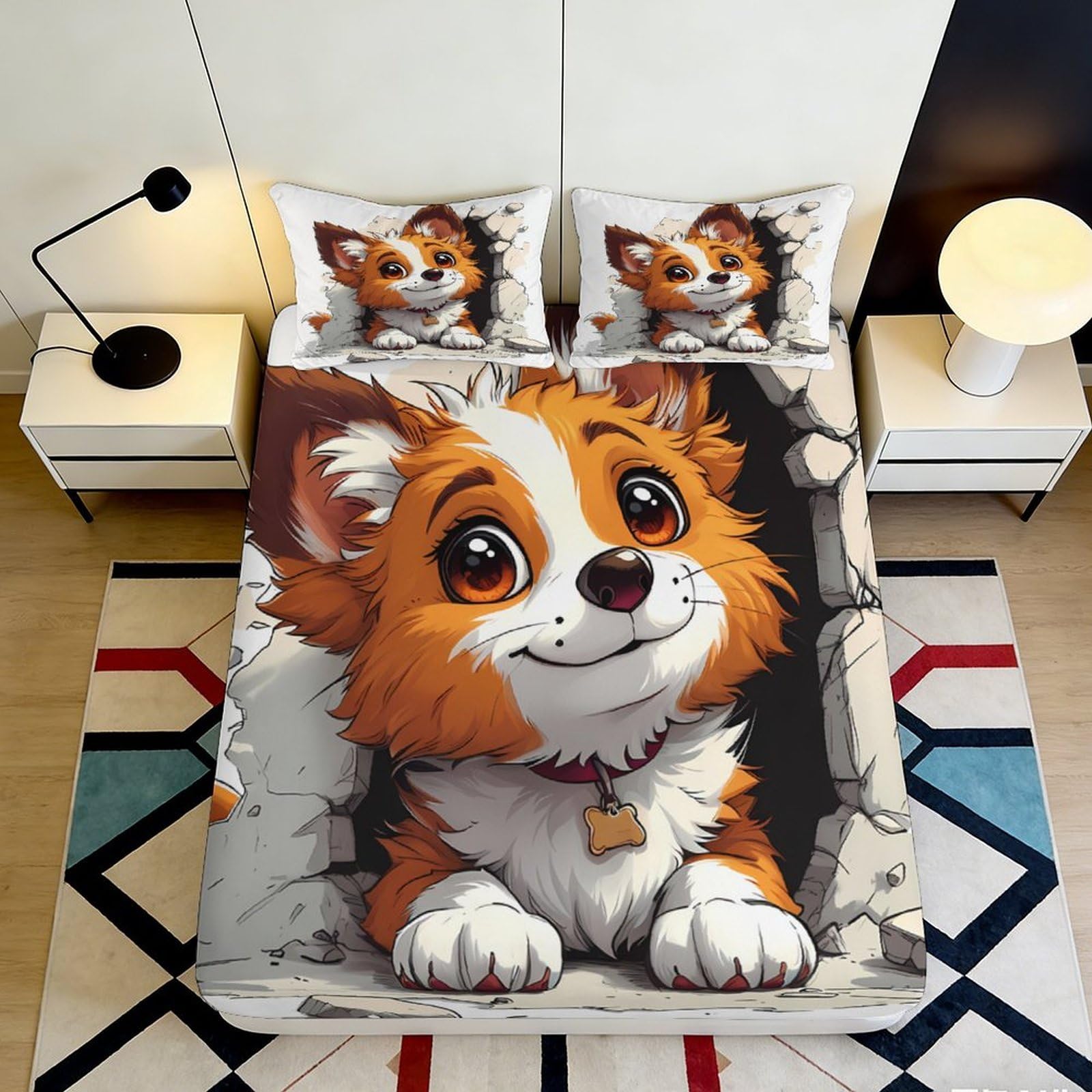 Tjiqhvmrn Style-5 3D Printed Dog Style Fitted Sheet Microfiber Bedroom Set Deep Pocket Non-Slip Dog Mattress Fitted Cover Full Wrap For Adults Teens Washable 90X200x25cm