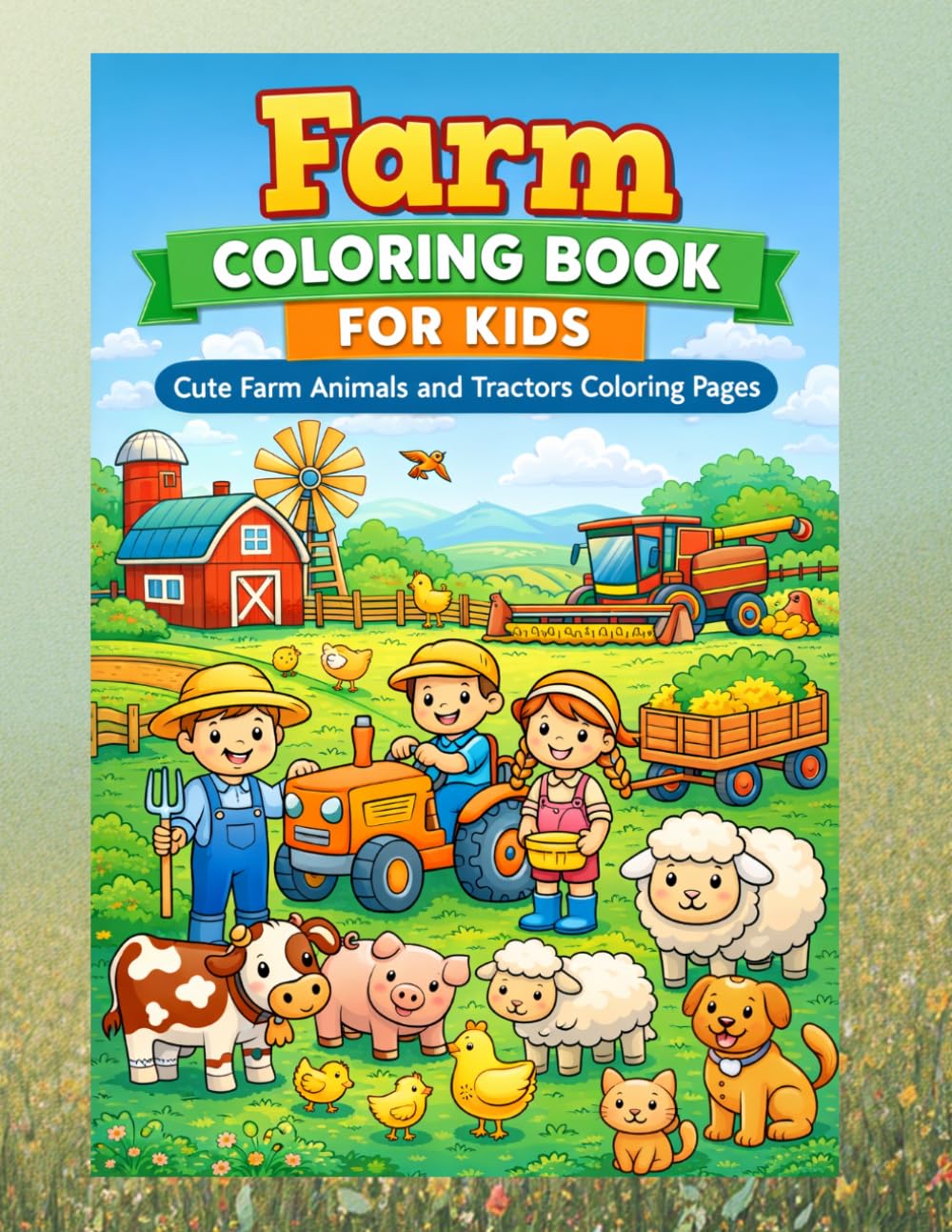 Farm Coloring Book for Kids – Cute Farm Animals and Tractors Coloring Pages: Fun Farm Life Coloring Book with Animals, Farmers, Tractors and Harvest Machines for Toddlers and Kids Ages 3–8