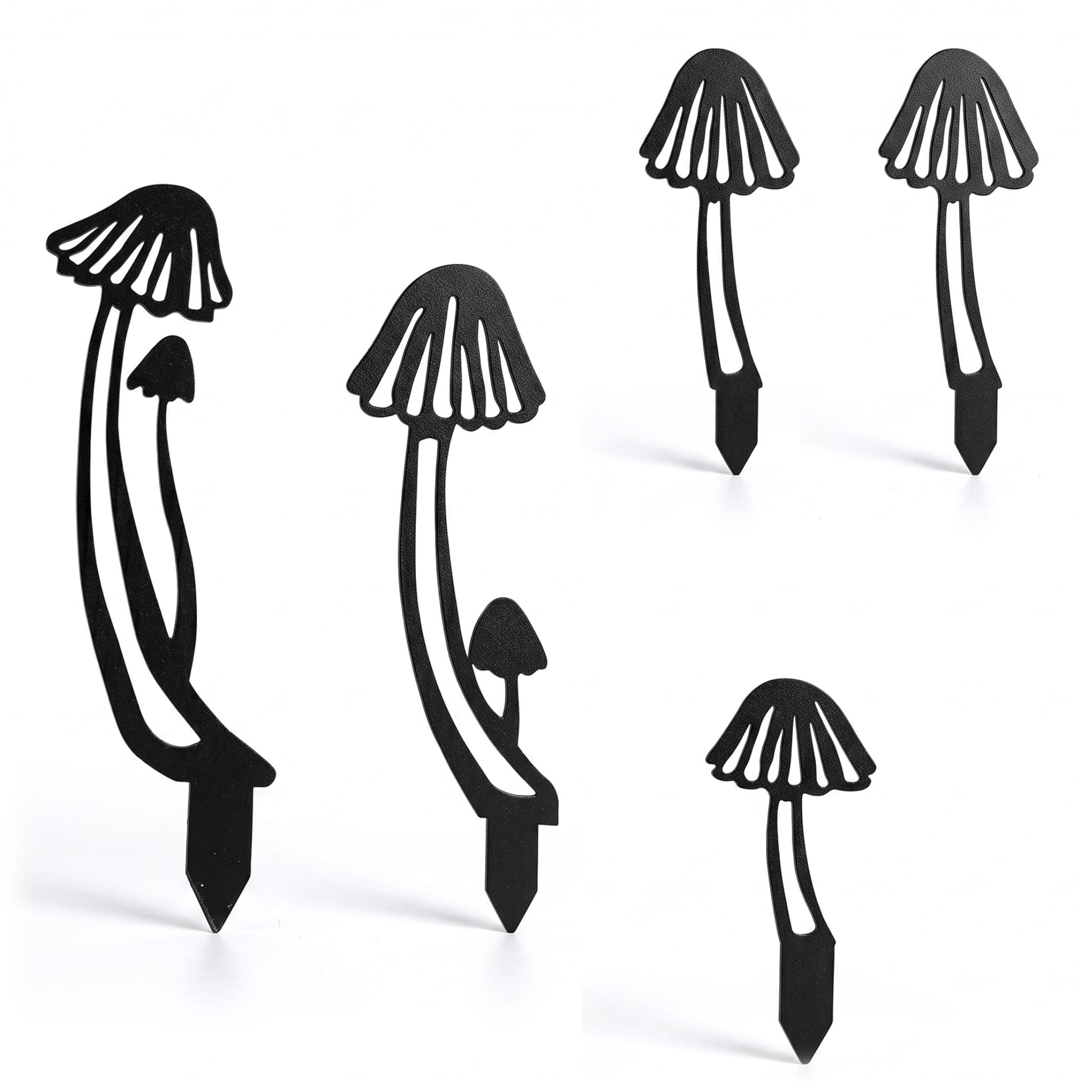 Syglawnd 5 PCS Metal Mushroom Garden Stakes, Hollow Statue for Pathway Floor Garden Lawn Outdoor Decor, Black, Mushrooms