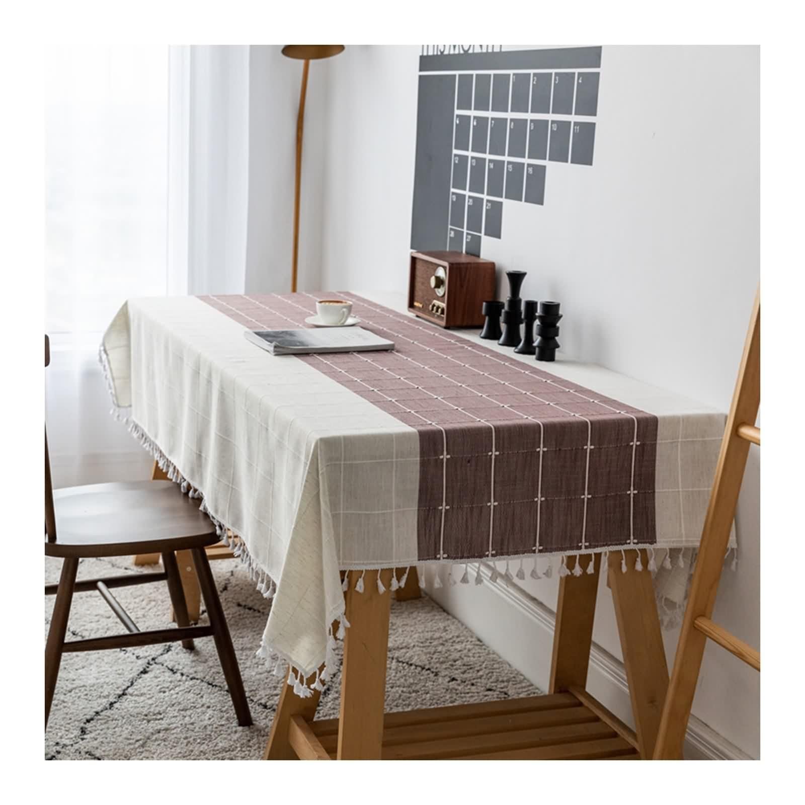 Tovaglia Rettangolare Marrone, Tovaglia Poliestere Controlla Striscia Copritavolo 140X250CM per Soggiorno Cucina