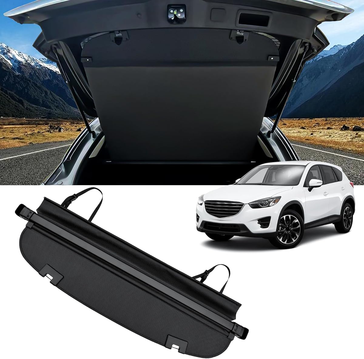 AUXKO Retractable Cargo Cover for Mazda CX-5 2025-2017, Trunk Cargo Cover Luggage Security Shade Cover for 2025 2024 2023 Mazda CX5 Shielding Shade Anti-Peeping Luggage Privacy Screen, Carbon Fiber
