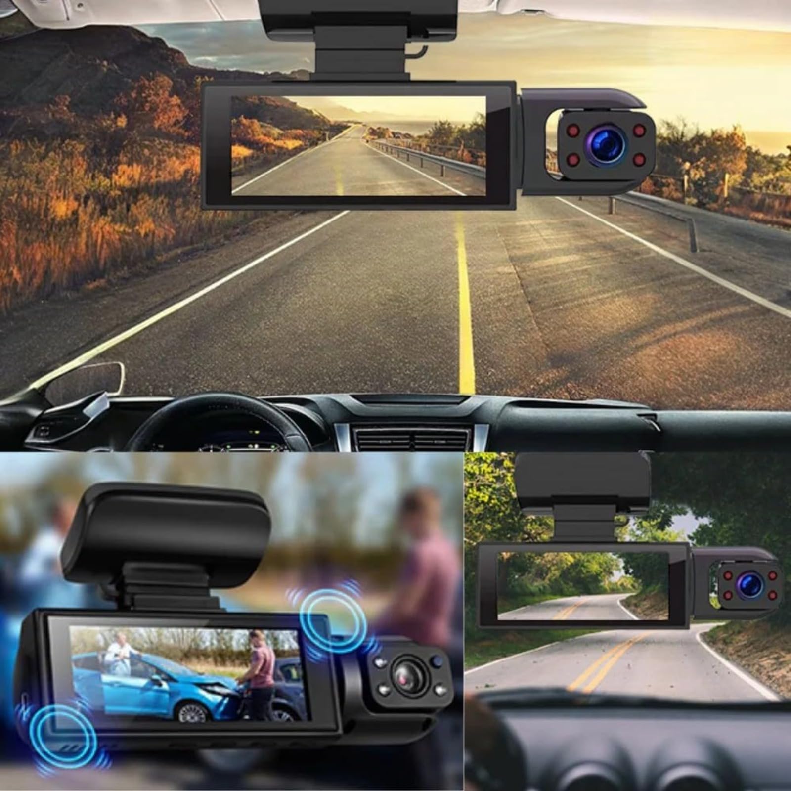 Hoffmarkt DriveGuard Dashcam Auto Kamera mit Super Nachtvision, Full HD 1080p, Loop Aufnahme, Parkschutz, Bewegungserkennung (Front & Innen + 32GB)