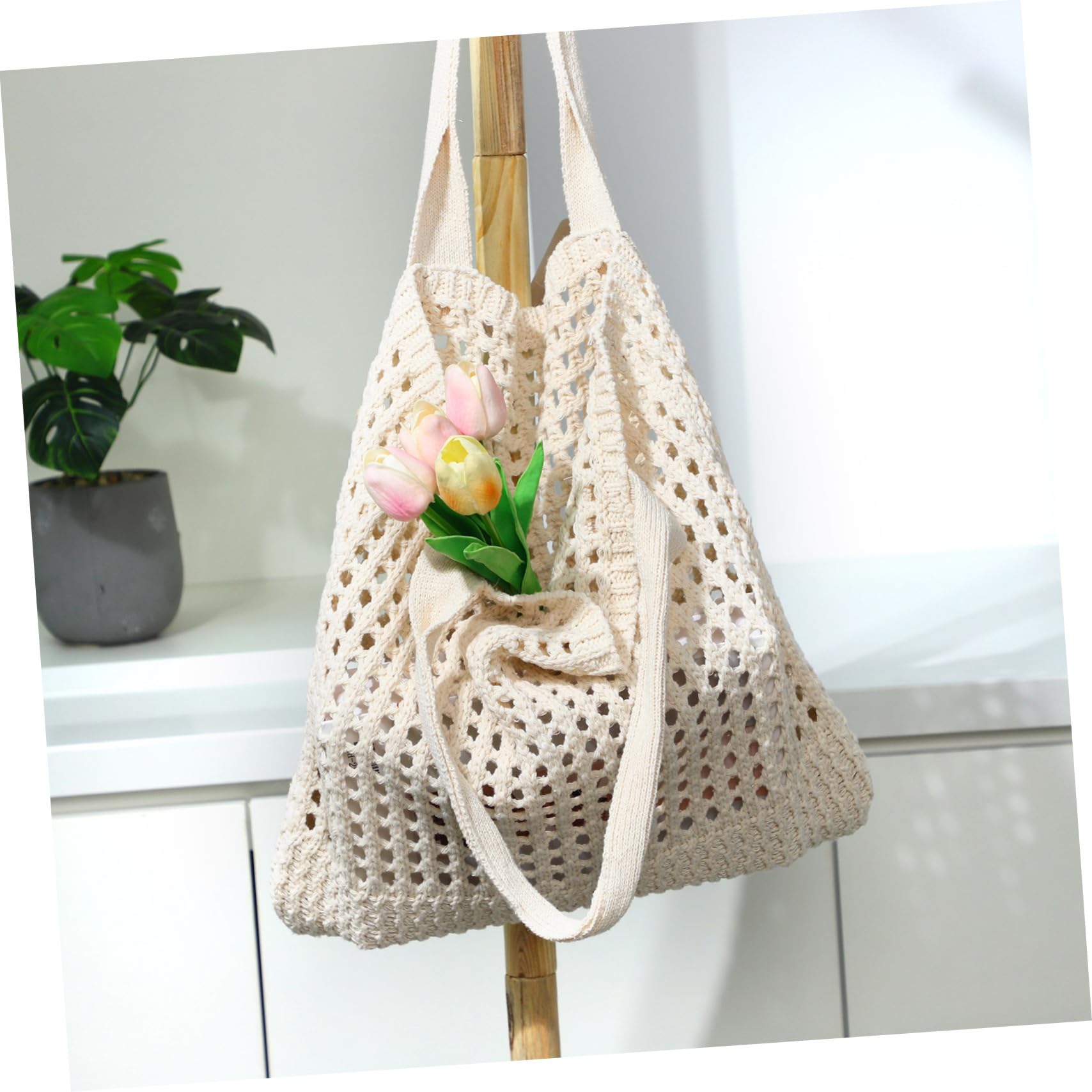 LIFKOME Borsa da Spiaggia Intrecciata in Fibra di Poliestere Borsa Tracolla Estiva Tote Bag Boho per Shopping e Vacanze