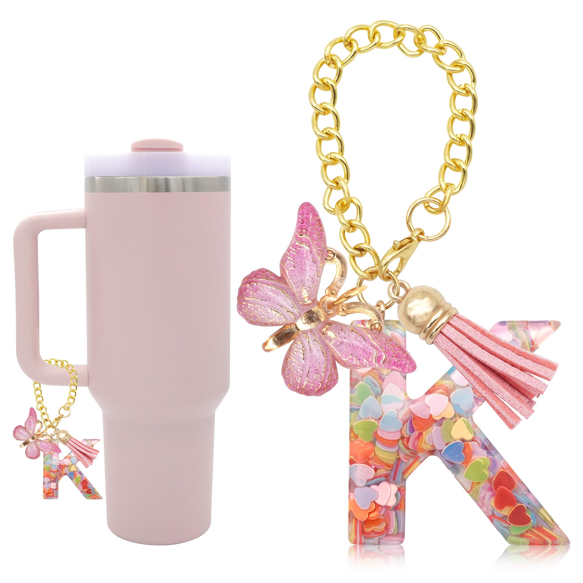 Starrytools Letter Charm Accessories for Stanley Cup with Handle, Cute Initial Letter Charms with Butterfly Tassel for Stanley Tumbler for Women Girls