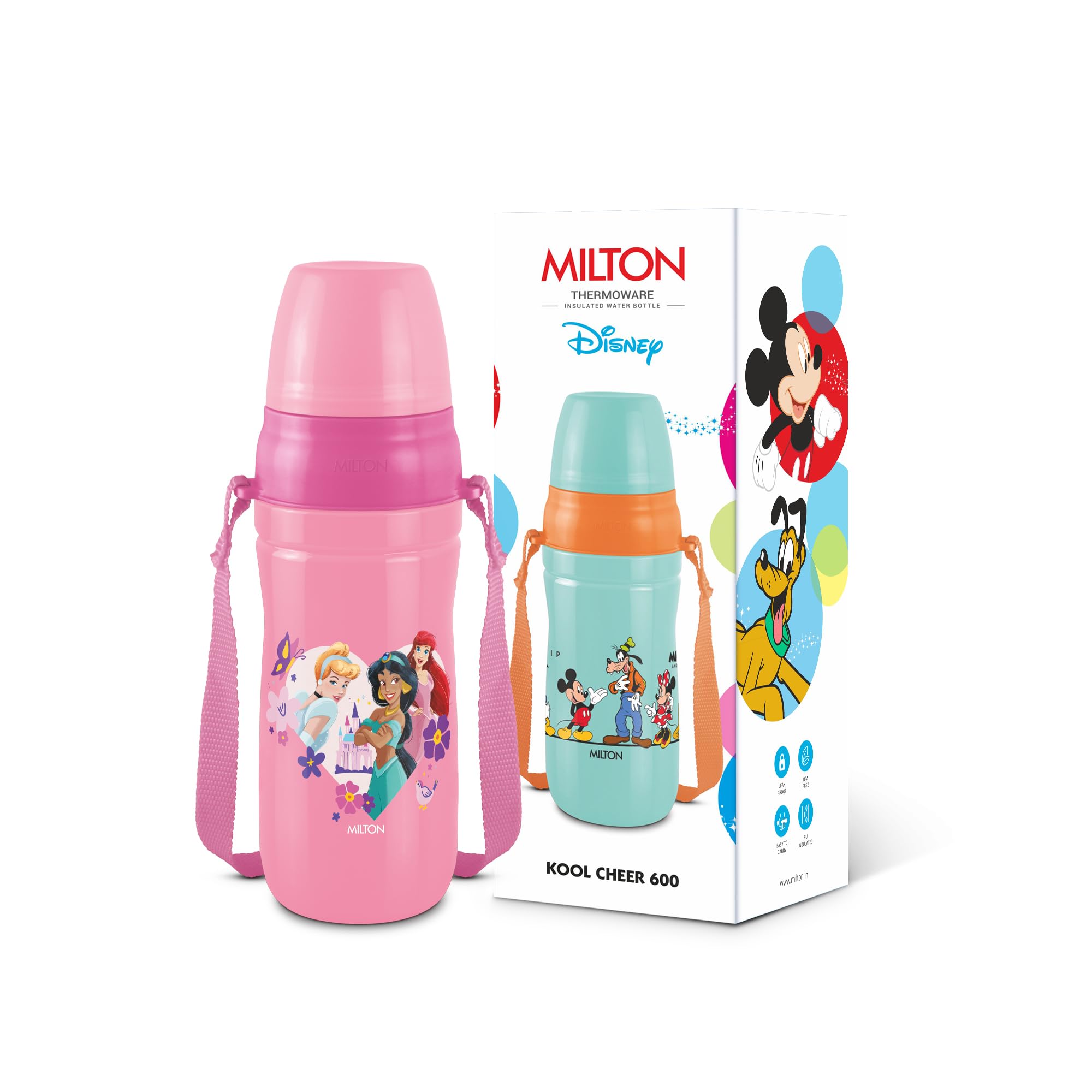 MILTON Disney Kool Cheer 600 Plastic Insulated Thermo Water Bottle with Straw for School Kids I Food Grade, Leak Proof Lid with Hands Free Sipper, Easy to Carry Loop, Picnic, BPA Free, 520 ml, Pink-image-30