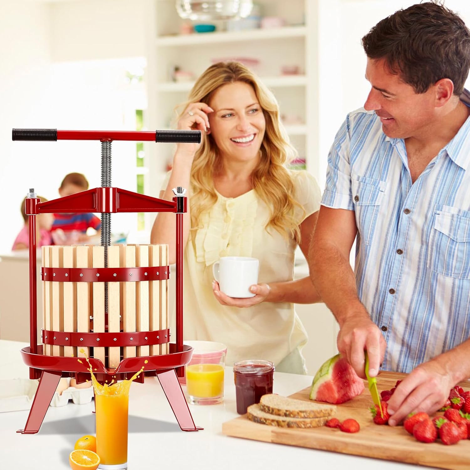 Manual Fruit Wine Press, Juice Maker for Wine, Cider, Apple, Tincture, Vegetables, Honey, Olive Oil, T-Handle, Stable Triangular Structure, 3.17 Gal/12L Capacity (Wood, 3.17 Gallon)