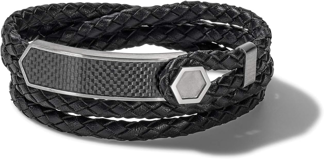 Men's Precisionist Double Wrap Braided Leather Strap Bracelet