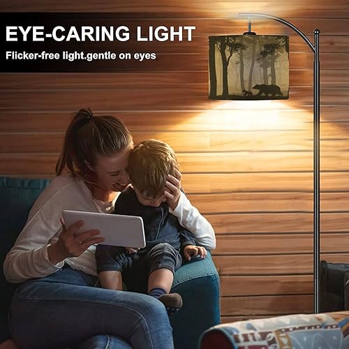 Miniatura 6 de Lámparas de pie de arco, con diseño de oso horizontal sin costuras con un oso pequeño que camina en la lámpara de pie con control remoto, lámparas