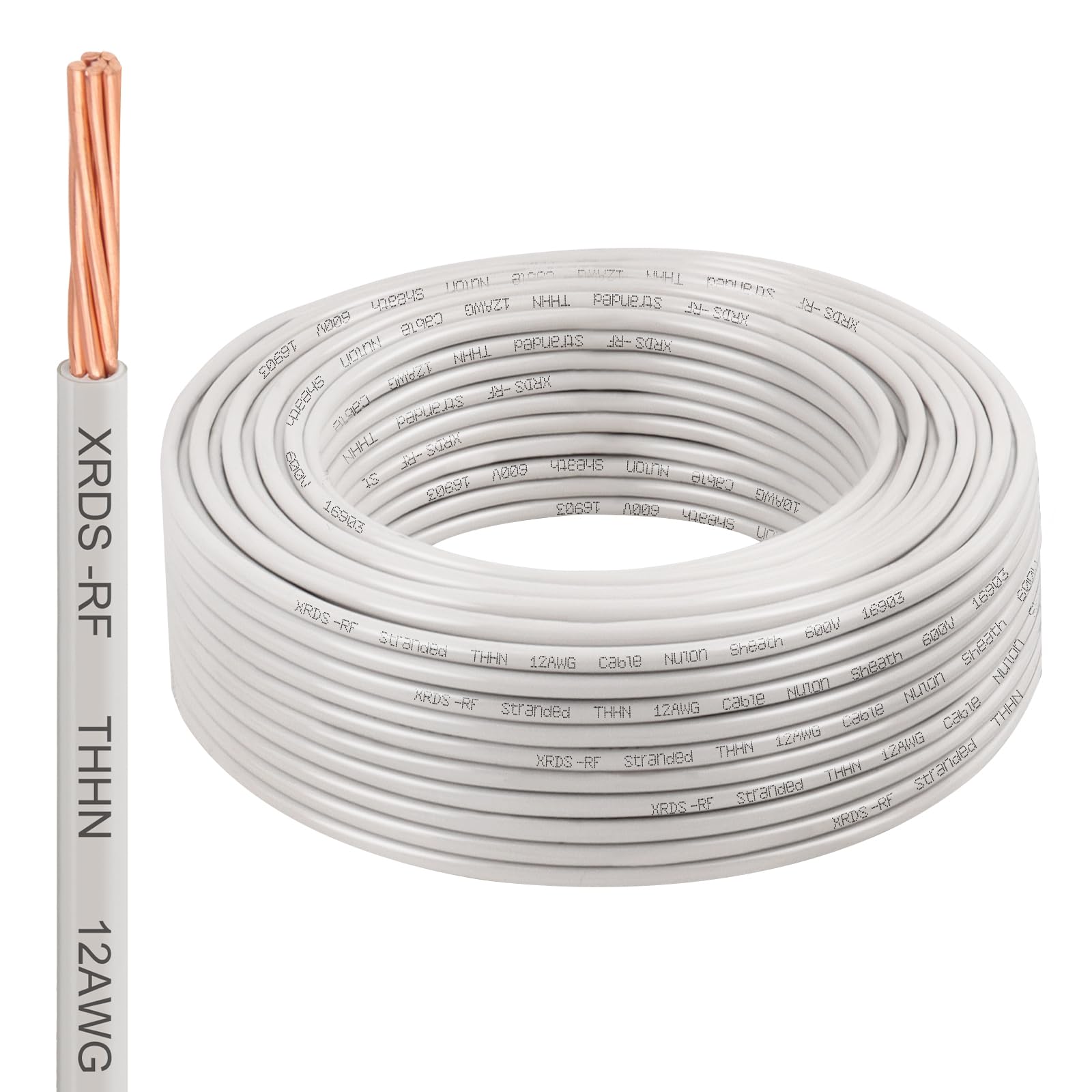 12AWG THHN Wire 100FT – Electrical Building Wire Stranded Bare Copper Conductor with PVC and Nylon Insulation, Heat and Oil Resistant Cable