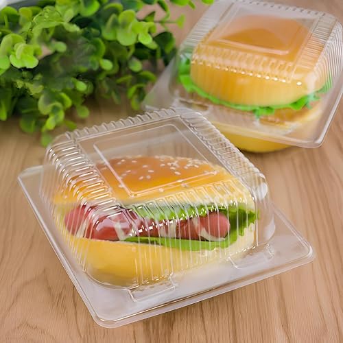 Miniatura 6 de 200 recipientes de plástico transparente para llevar, cajas de comida desechables con bisagras superiores cuadradas, recipientes para tartas,