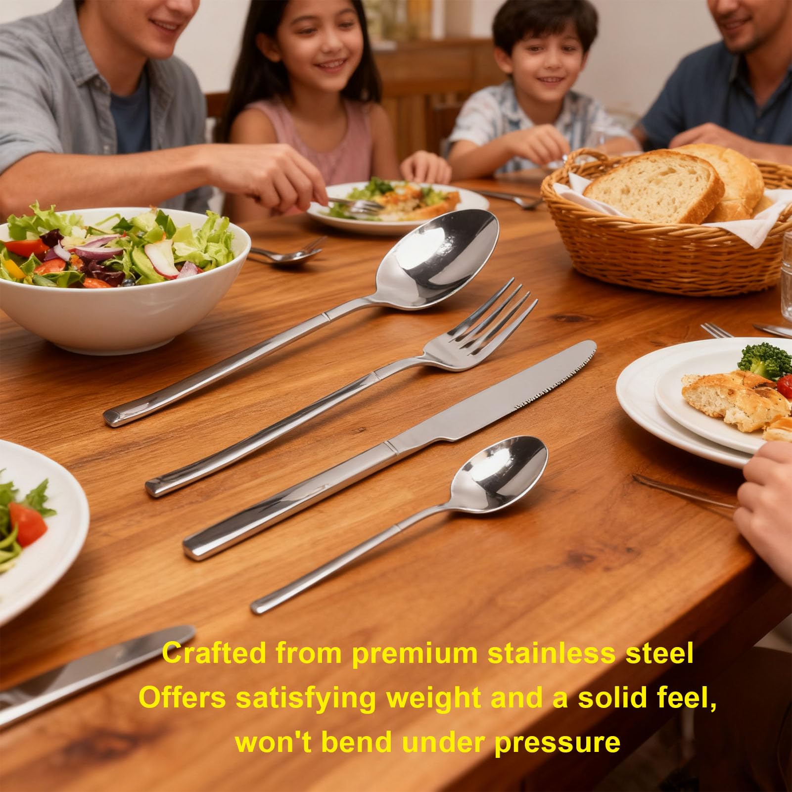 Set di cucchiai e forchette in acciaio inossidabile per 6 persone con forchette da cena, cucchiai e cucchiai da dessert, posate lucidate a specchio, set di utensili (argento)