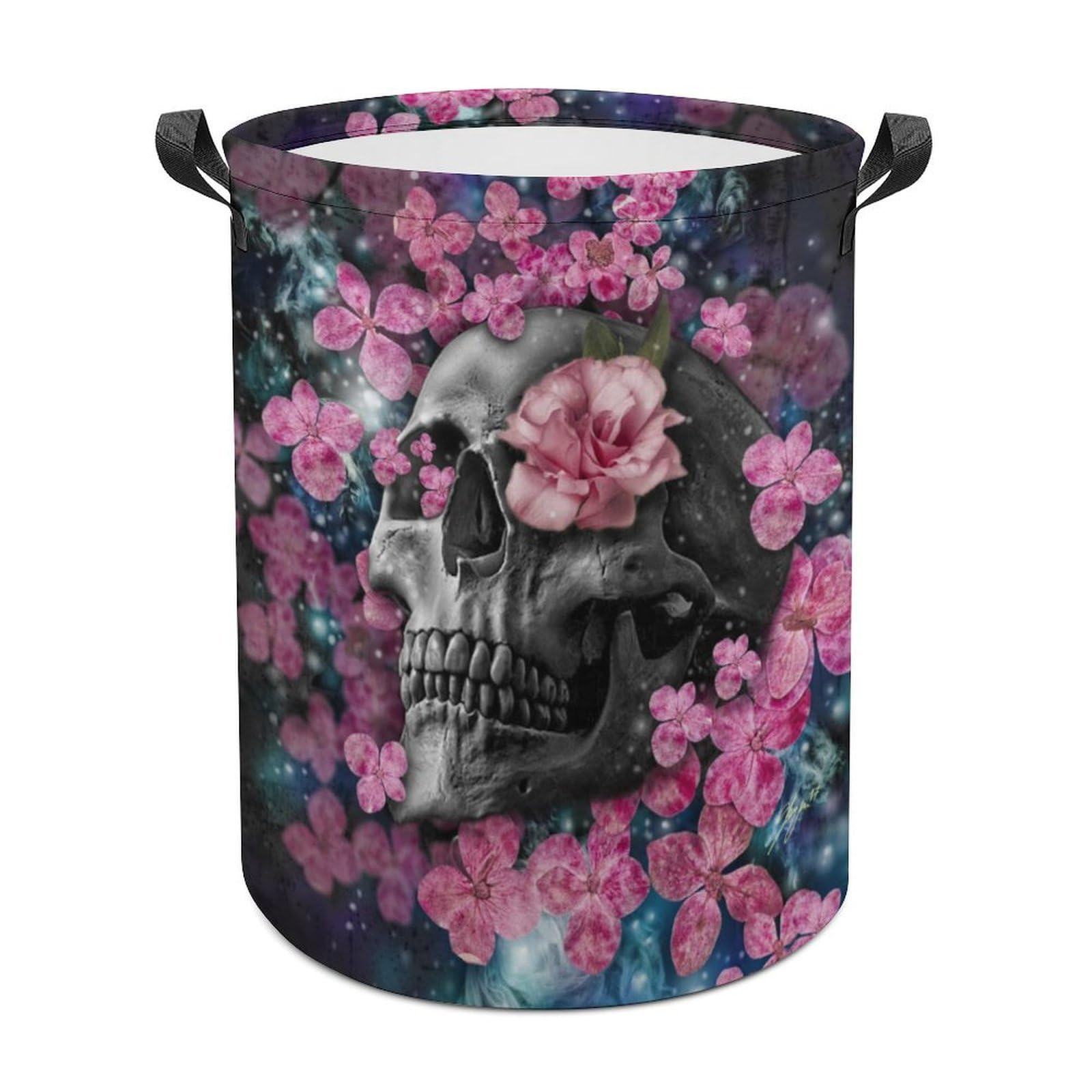 MHYRAC Laundry Hamper, Skull Flower Laundry Basket, Washing Basket with Handle