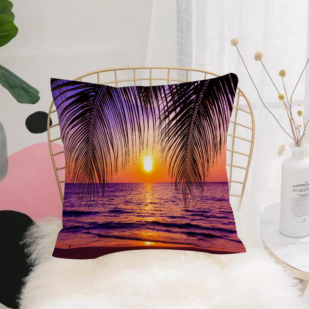 Hyosxw Palm, Tropical Beach Under Shade At Sunset. - A1 Cushion Cover,Throw Pillow Case Home Decorative For Living Room Bedroom Sofa Chair 18X18 Inch,Palm, Tropical Beach Under Shade At Sunset. Ocean Waves. Serenity In The Nature,Pillowcase 45X45cm