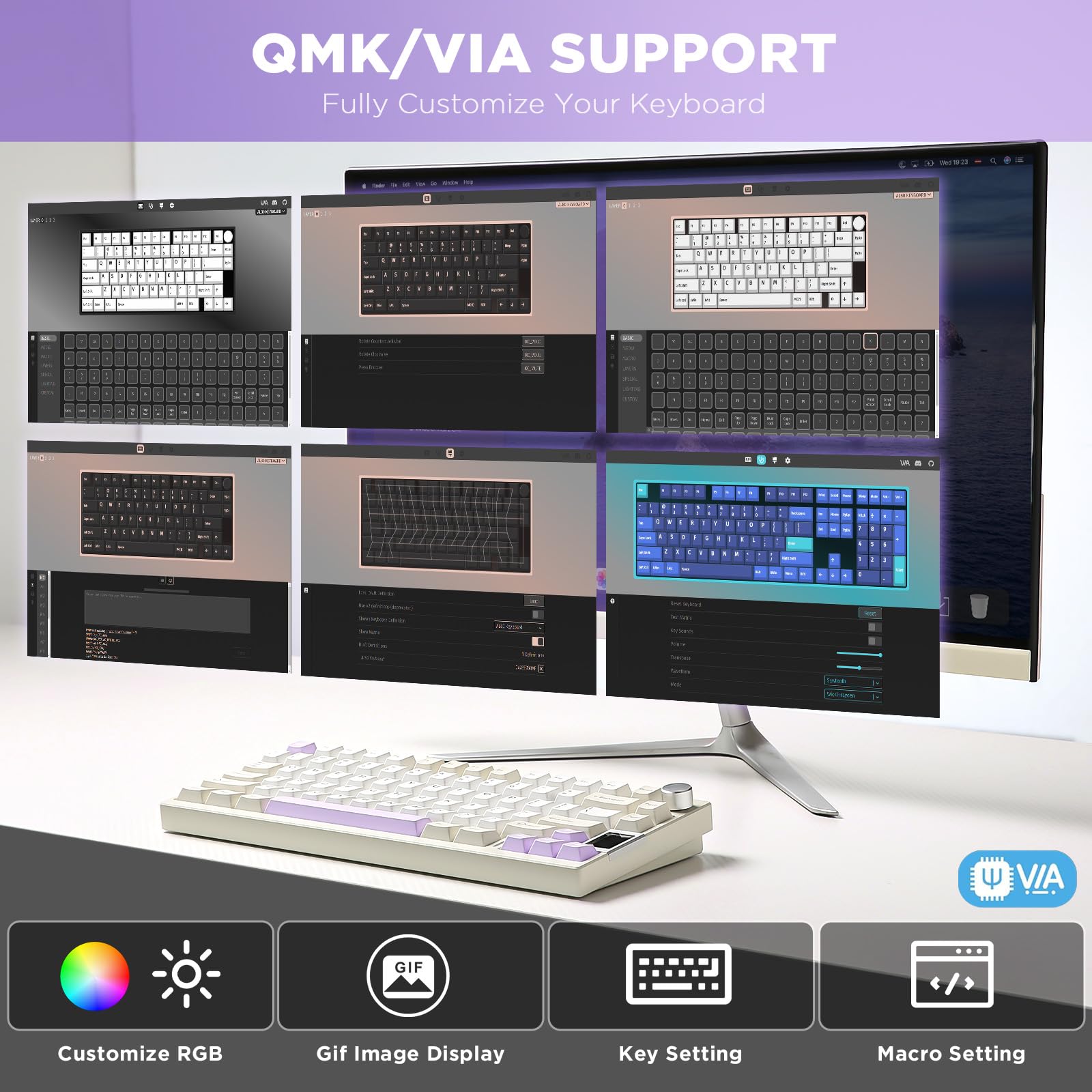 YUNZII AL80 Teclado Mecánico Inalámbrico 75% con Pantalla LCD Inteligente, Aluminio CNC, Montaje Gasket, Hot-Swap, Mando Rotatorio, BT/2.4G/USB-C, QMK/Via para Windows y Mac (Beige, Zero Linear)