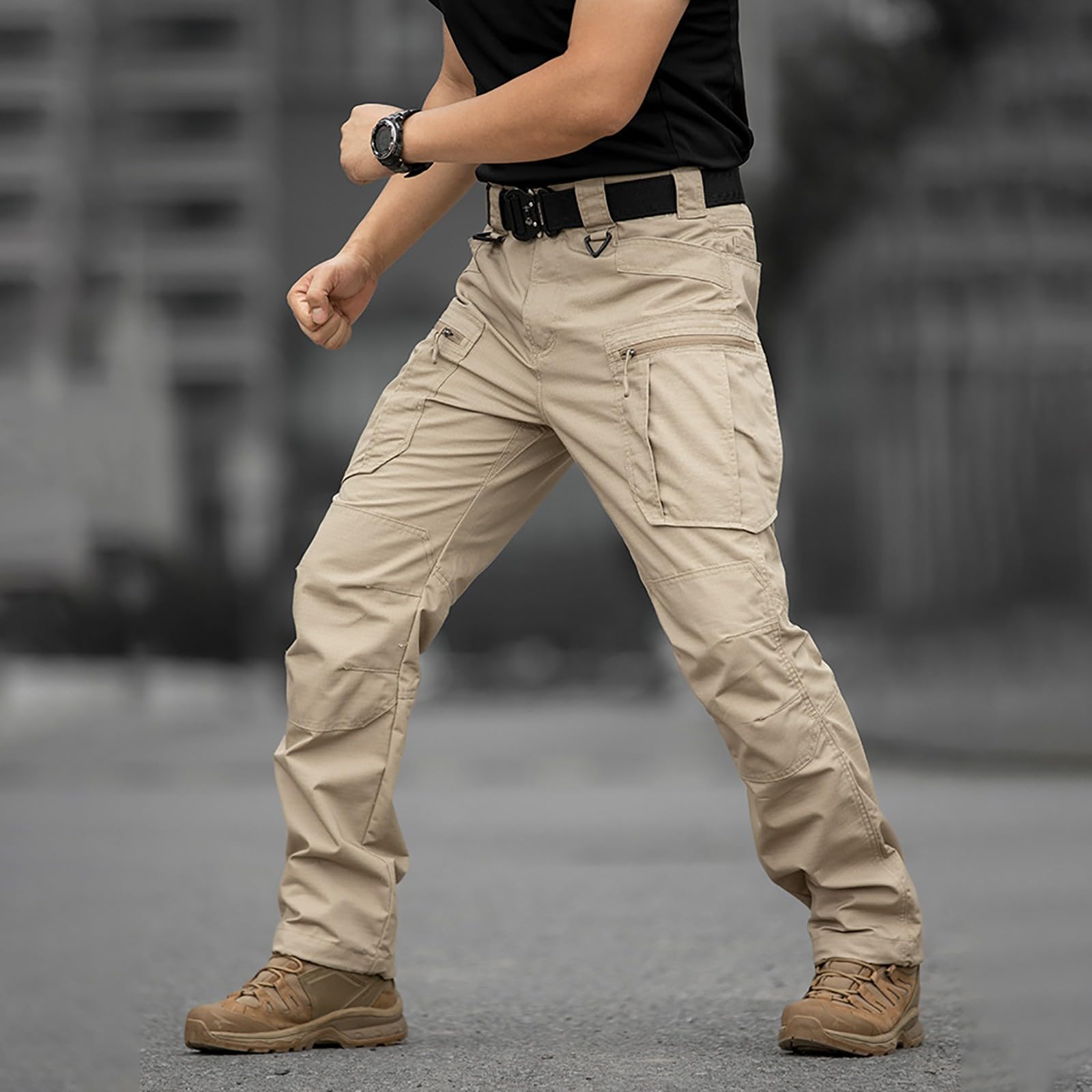 Pantaloni tattici da uomo, in tinta unita, per attività all'aperto, impermeabili, traspiranti, con tasche, slim fit, ad asciugatura rapida, pantaloni da lavoro