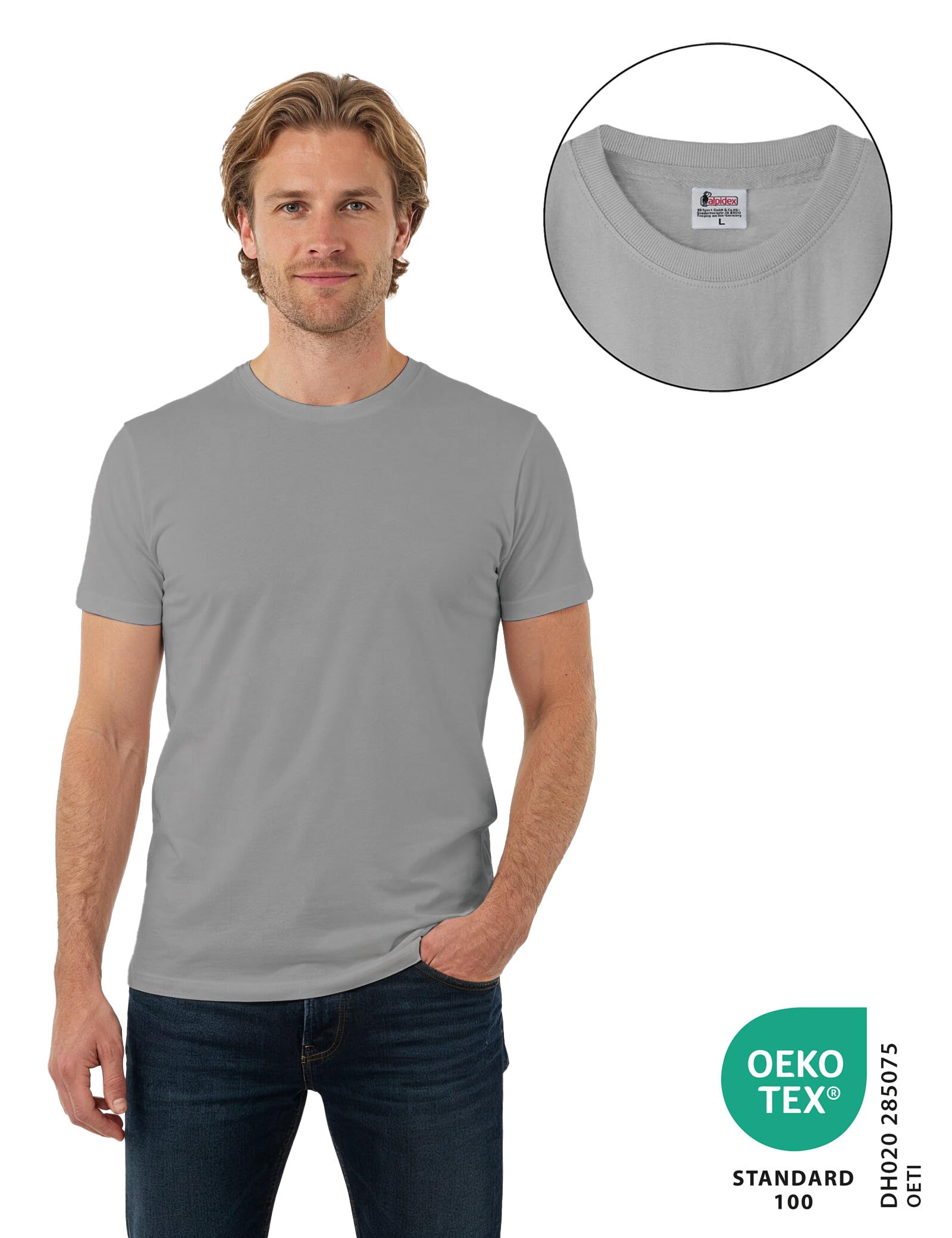 ALPIDEX Herren T-Shirts 5er Set Rundhals 100% Baumwolle Einfarbig Shirts Basic Shirt Kurzarm S M L XL XXL 3XL 4XL 5XL