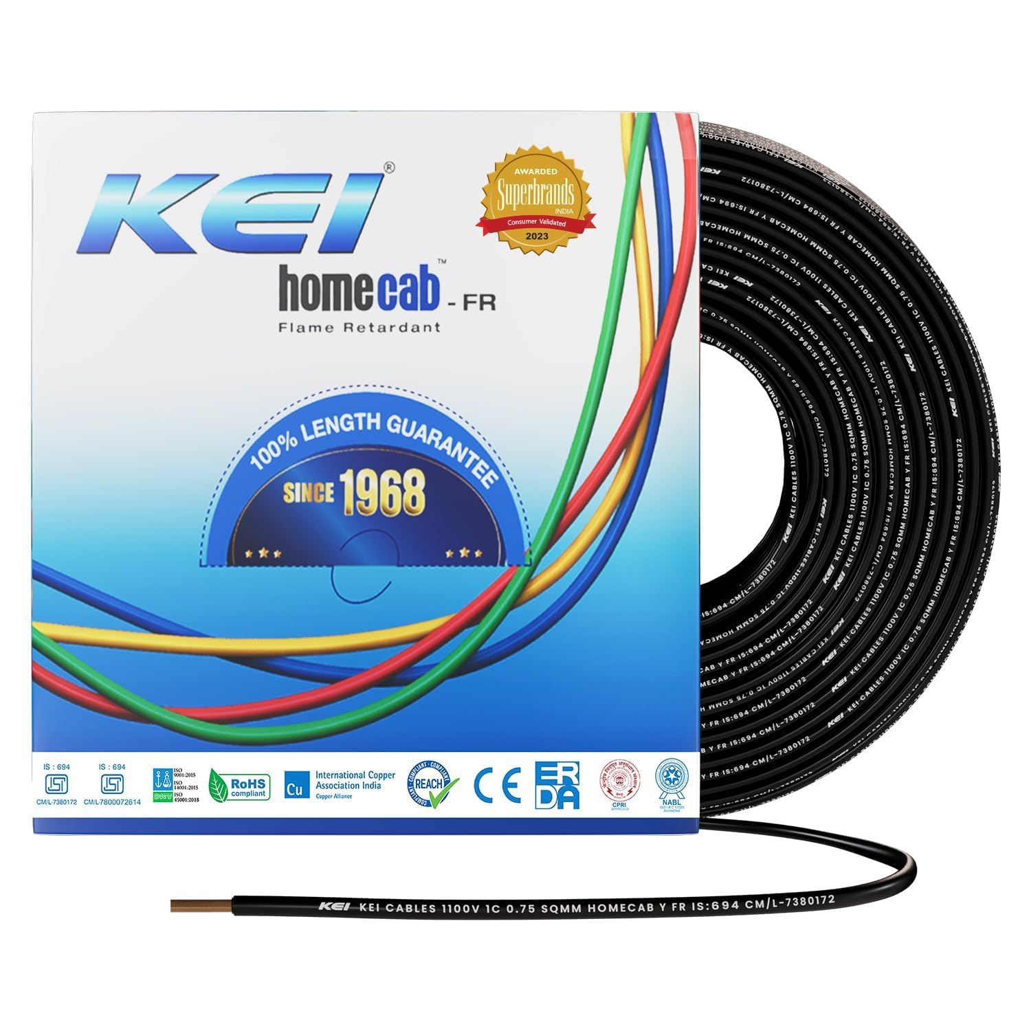 KEI WIRES & CABLES Homecab 0.75 sqmm 1 Core Copper Flame Retardant House Wire PVC Insulated Cable for Domestic & Industrial Electrical Wiring (Black, 90 Meters) (B0C5XQ5LFX) Amazon Price History, Amazon Price Tracker