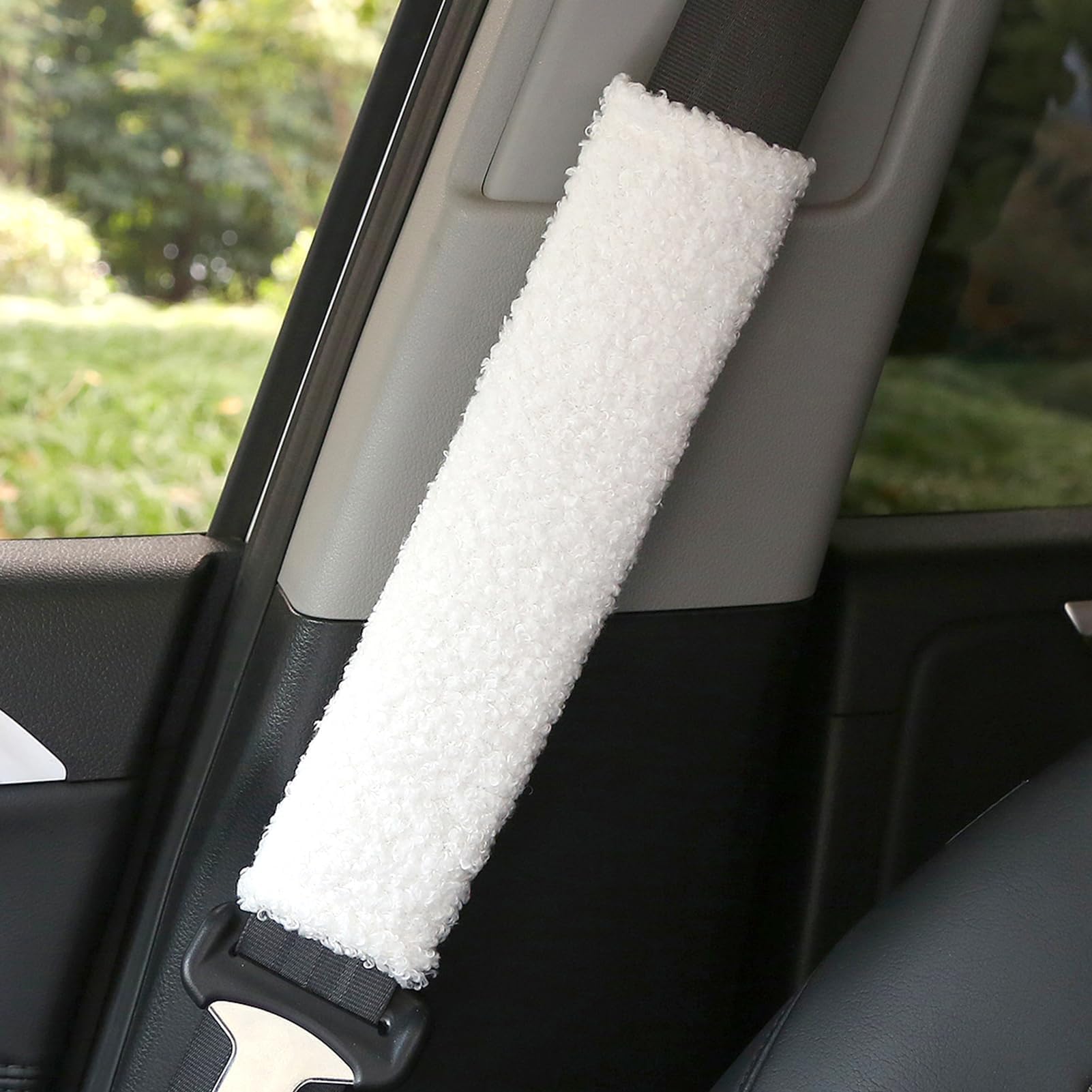 4pcs Copri Cintura di Sicurezza Auto in Lana d'Agnello, Universali e Confortevoli, Perfetti per Auto, Adatti a Bambini e Adulti, Colore Bianco