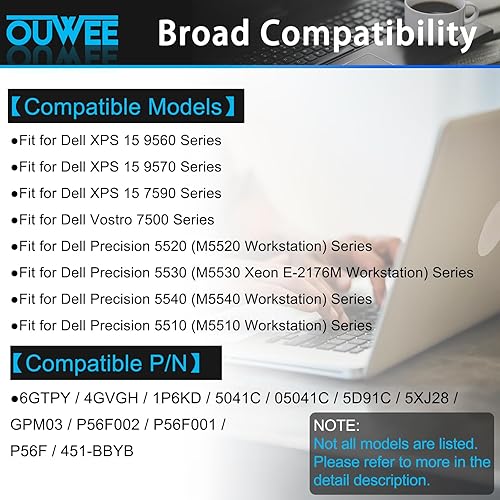 Miniatura 8 de OUWEE 9NJM1 MG2YH 0MG2YH 01D82 HF250 0546FF 44T2R Alienware 15 R3 15 R4 17 R4 17 R5 Battery