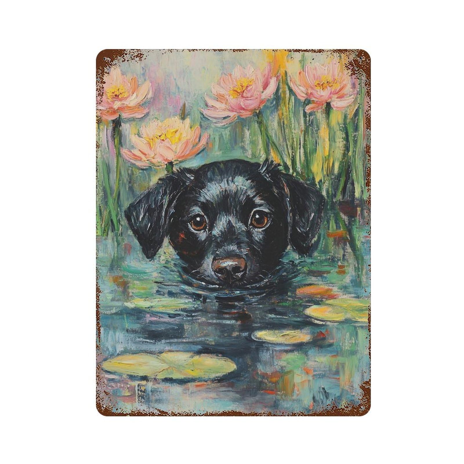 Weathered Tin Sign Black Labrador Retriever Painting-4 15.7"x11.8", Novelty Wall Decor for Basement, Hobby Room And Garage Decor