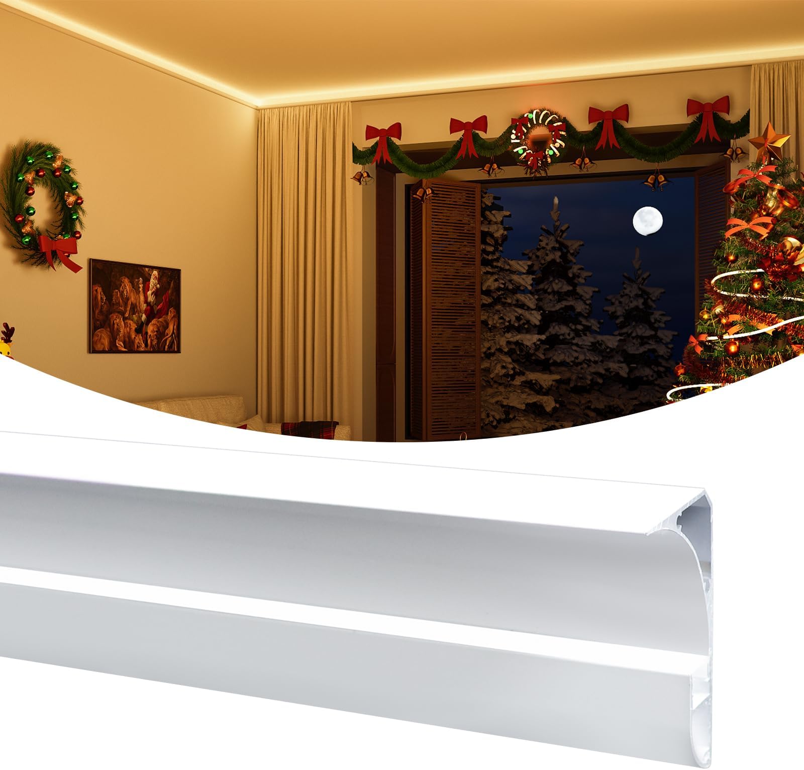 Muzata 5Pack 3.3FT/1M LED Channel Aluminum Spotless LED Diffuser Channel Crown Moulding Trim with Milky White Cover Drywall Ceiling Lighting U131 WW 1M
