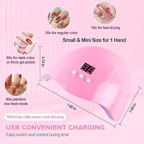 Miniatura 4 de Cooserry Kit de uñas acrílicas para principiantes, juego de 3 polvos acrílicos con purpurina y líquido, lámpara de uñas de 6 W, pinceles de uñas