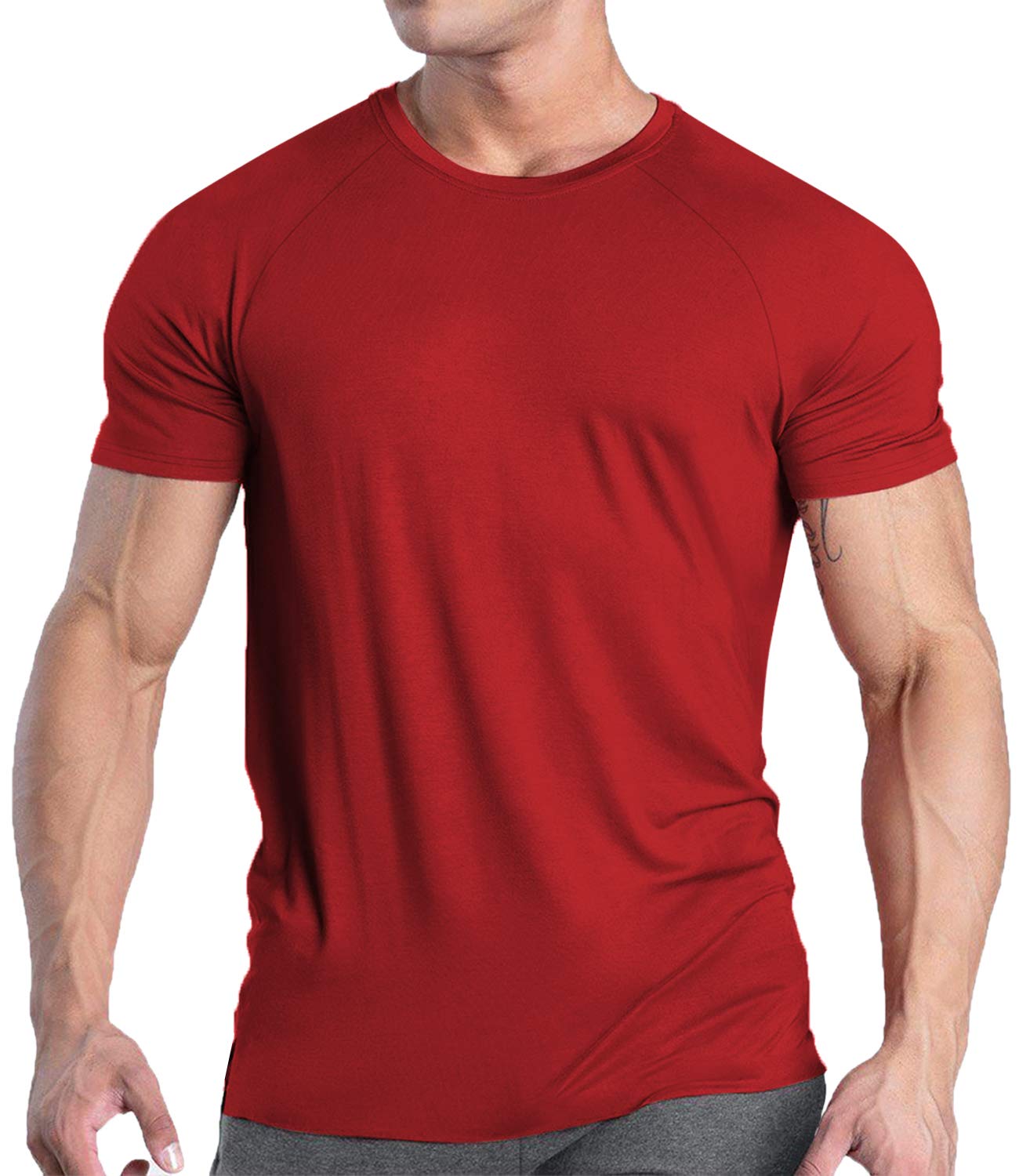 COOFANDY Men's Workout Tee Short Sleeve Gym Training Bodybuilding Muscle Fitness T Shirt (02-Wine Red, Large)