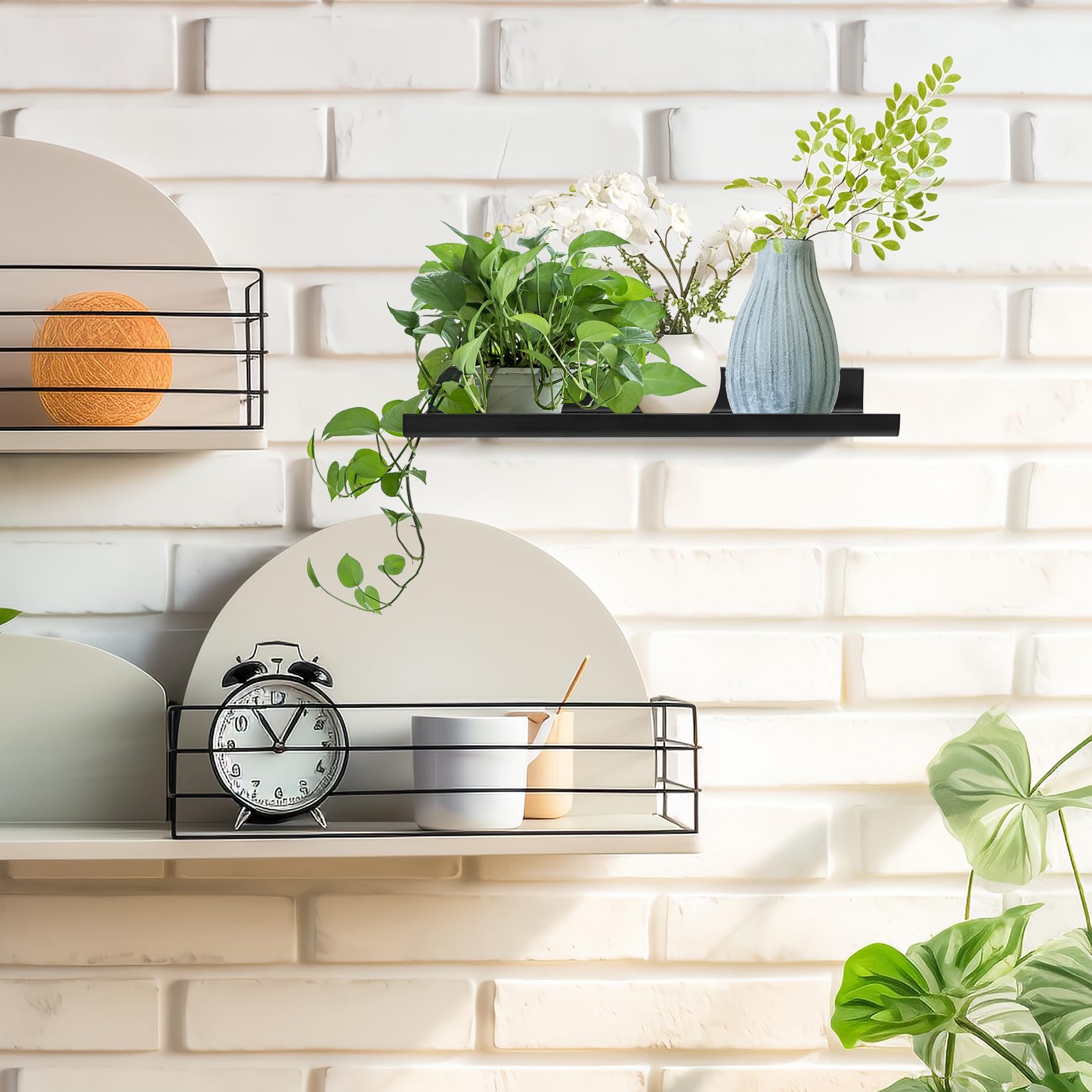 2 Pcs Estanteria ParedNegro Pequeños, Estantes de Pared, Baldas Flotantes Metálica, Estantes Flotantes, Baldas Pared Estanteria para Dormitorio Cocina Baño, 30x12x3,5 cm