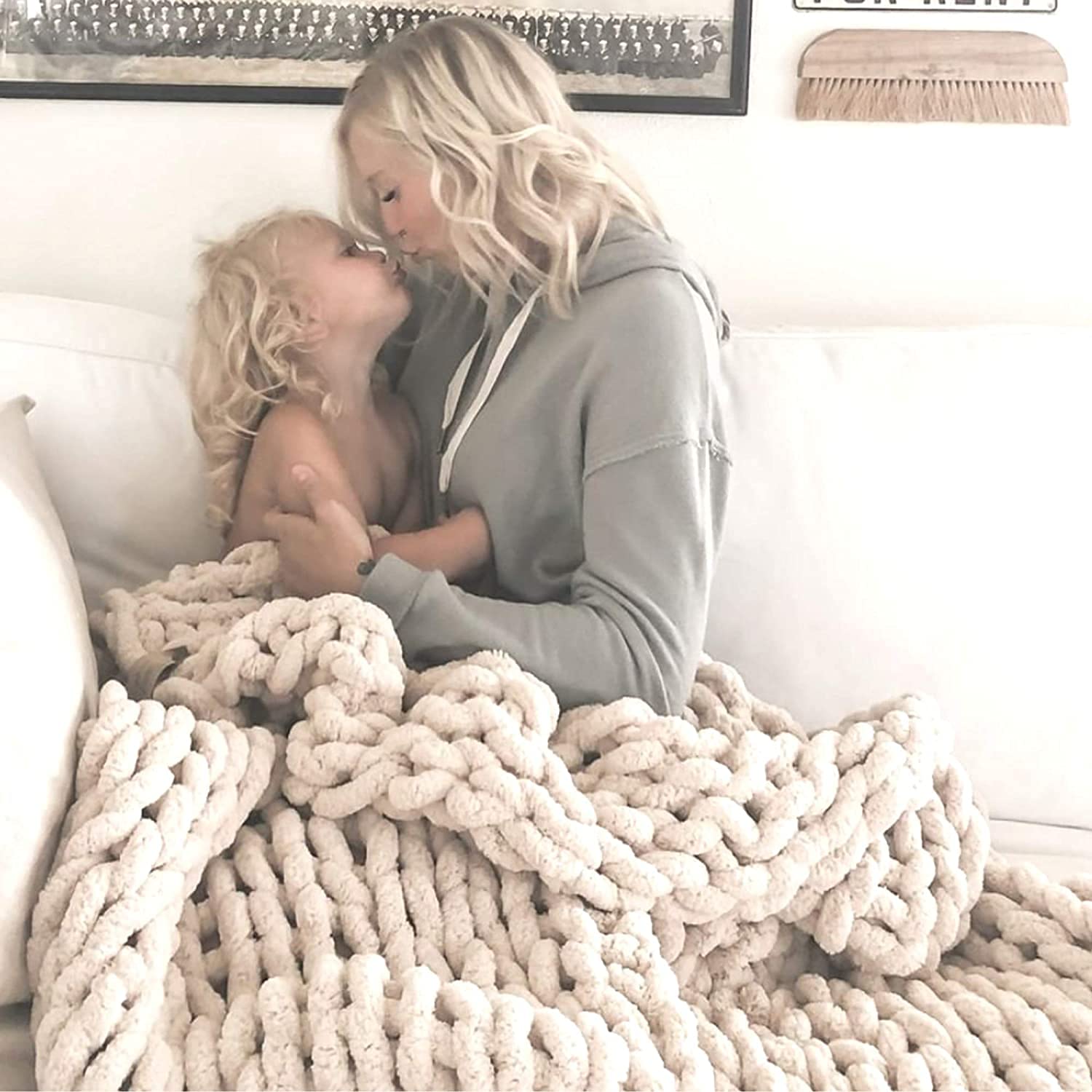 Chunky Knit  Blanket  Throw 50"x60"  Beige ,Warm Chenille Throw  Blanket  for Couch or Bed,Boho Knit Throw  Blanket ,Thick Cable Knitted Fall  Blanket , Crochet Winter  Blanket ,Christmas Decor,Gifts for Women.