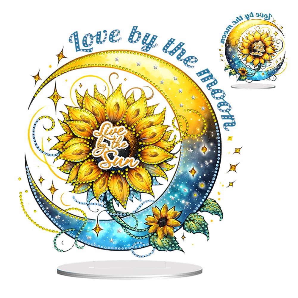 AVZYARDY 5D Diamond Art Kits Tabletop Kit Special Shaped Crystal Sunflower Butterfly Diamond Art Painting Tabletop Ornaments 9.76x9.37in Stand Up Diamonds Art Painting Kit for Home Office